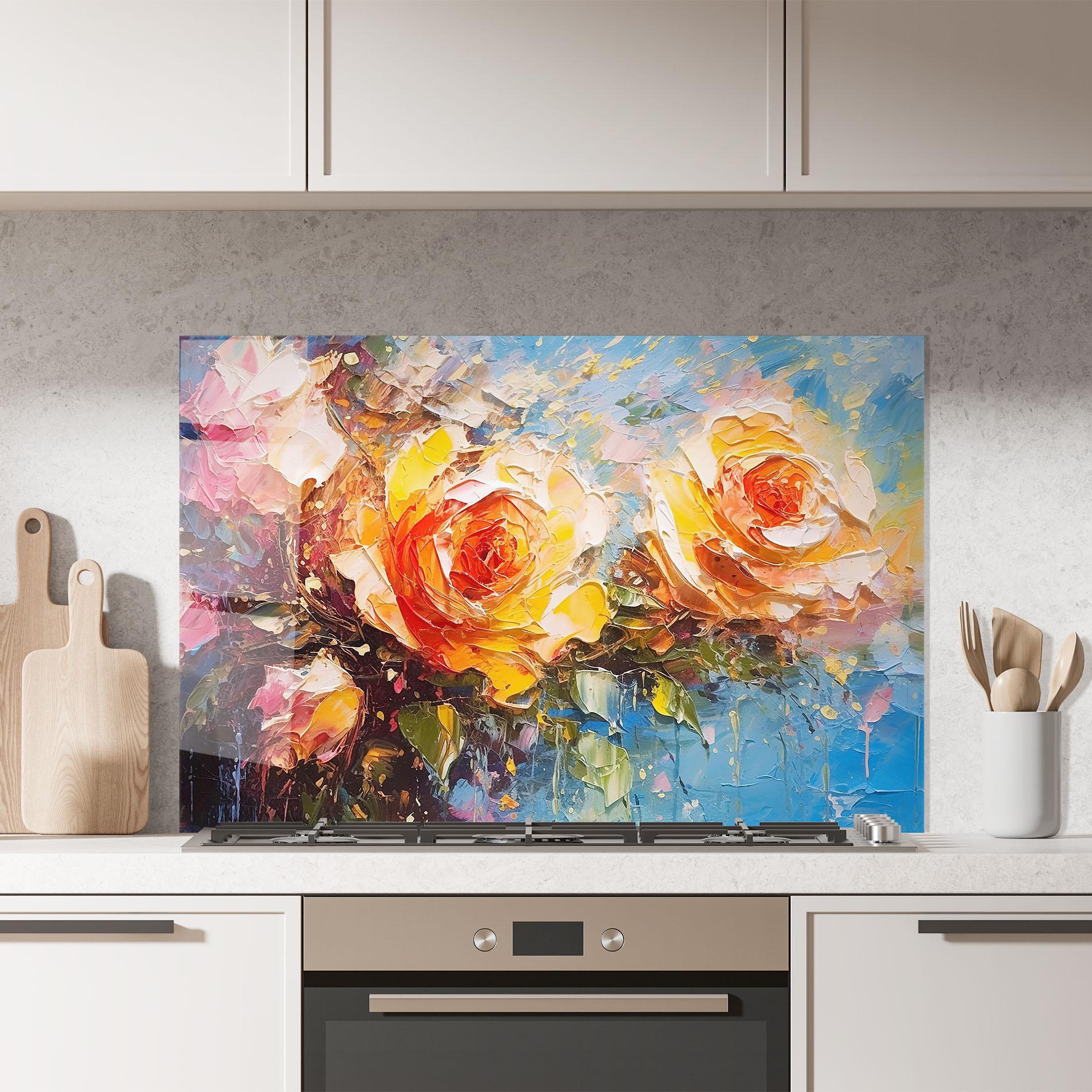 Panou Sticla Bucatarie Orange Roses Painting mockup 7