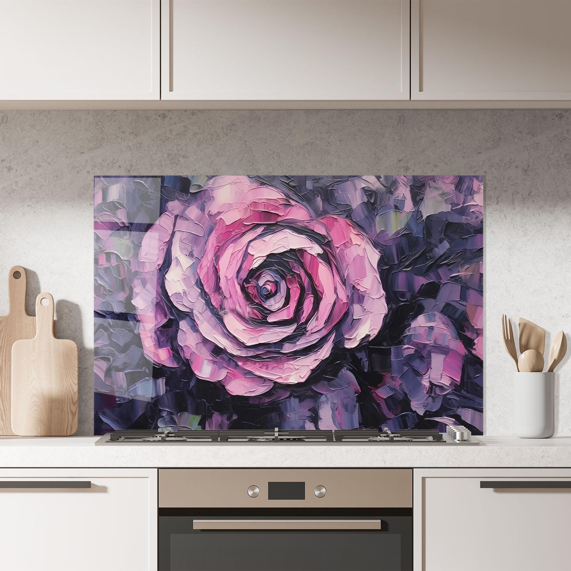 Panou Sticla Bucatarie Pretty Purple Rose Art mockup 7