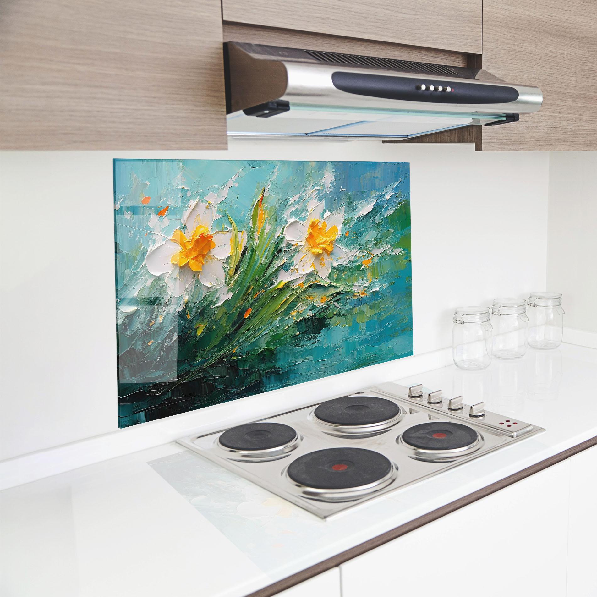 Panou Sticla Bucatarie Abstract Flower Painting mockup 8