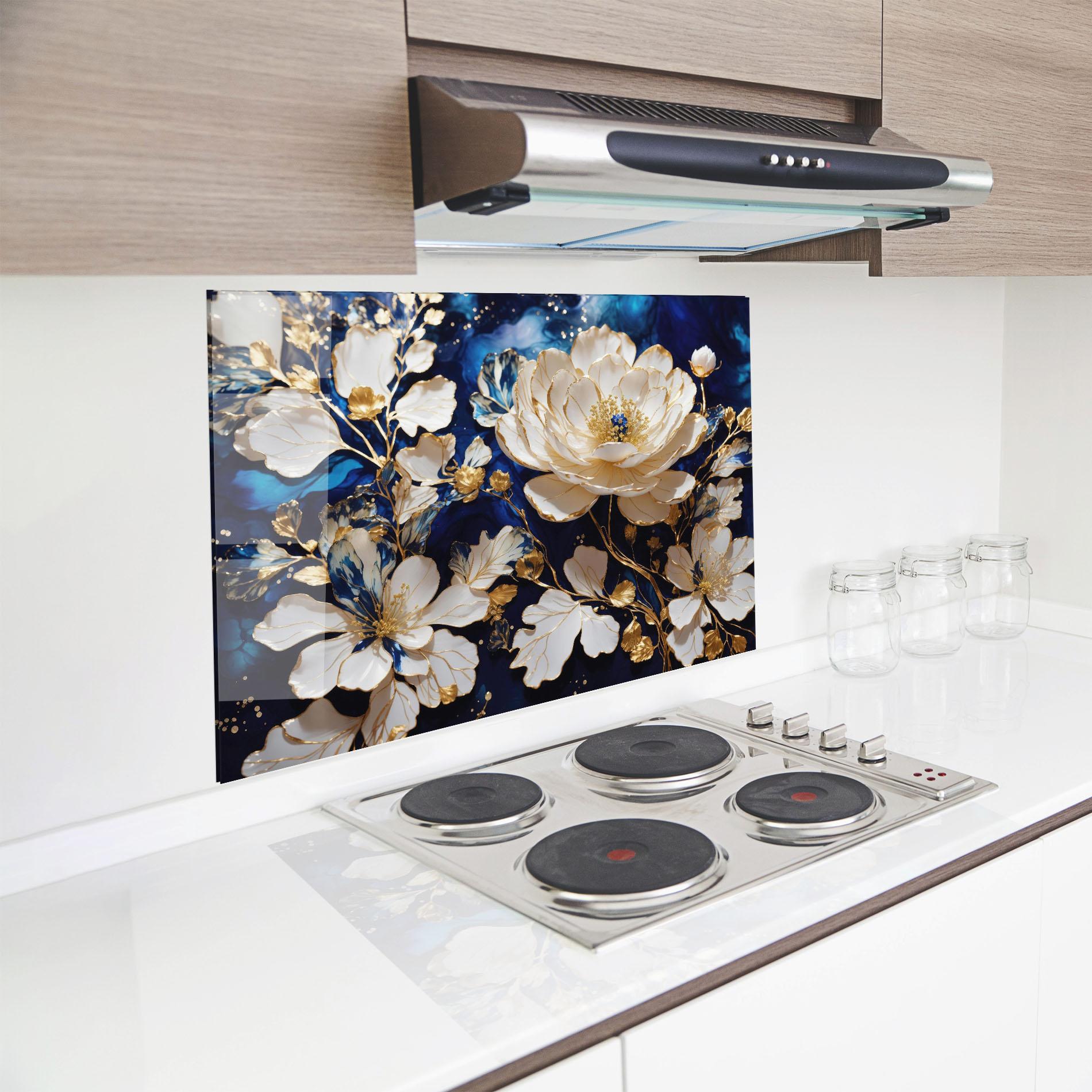 Panou Sticla Bucatarie Beautiful Golden White Rose mockup 8