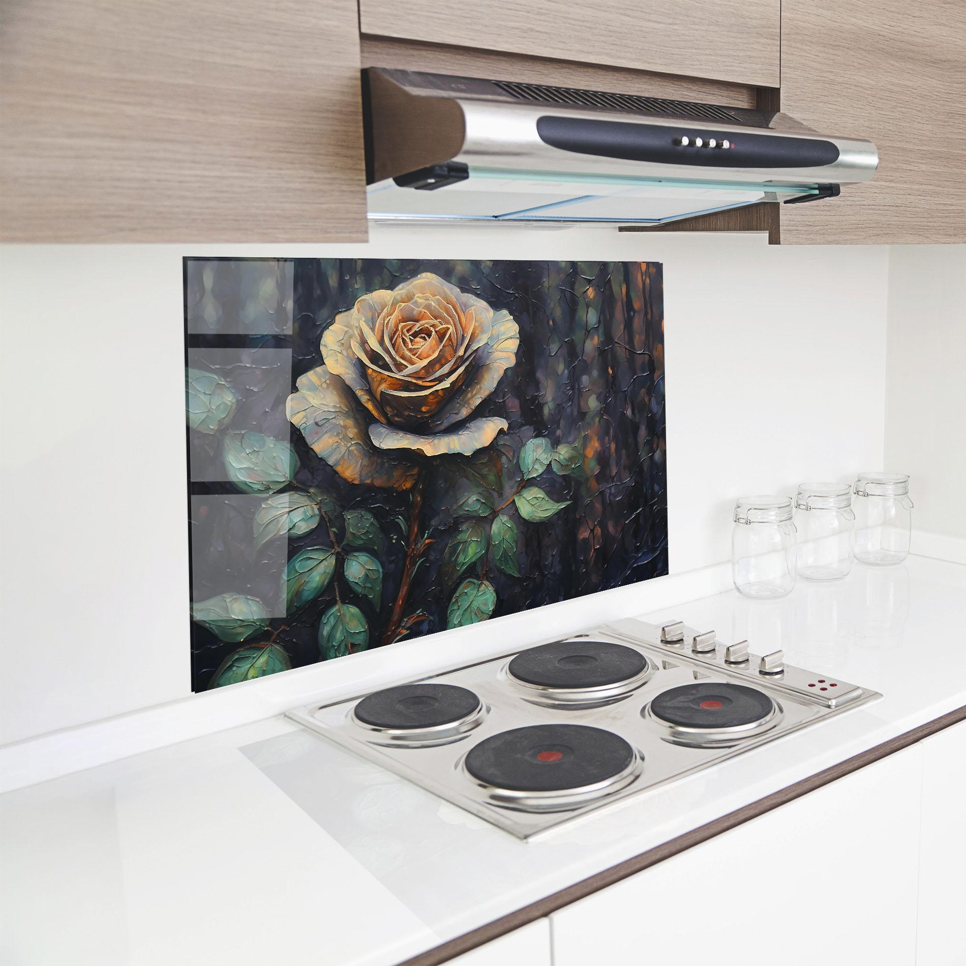 Panou Sticla Bucatarie Blue Yellow Rose Art mockup 8