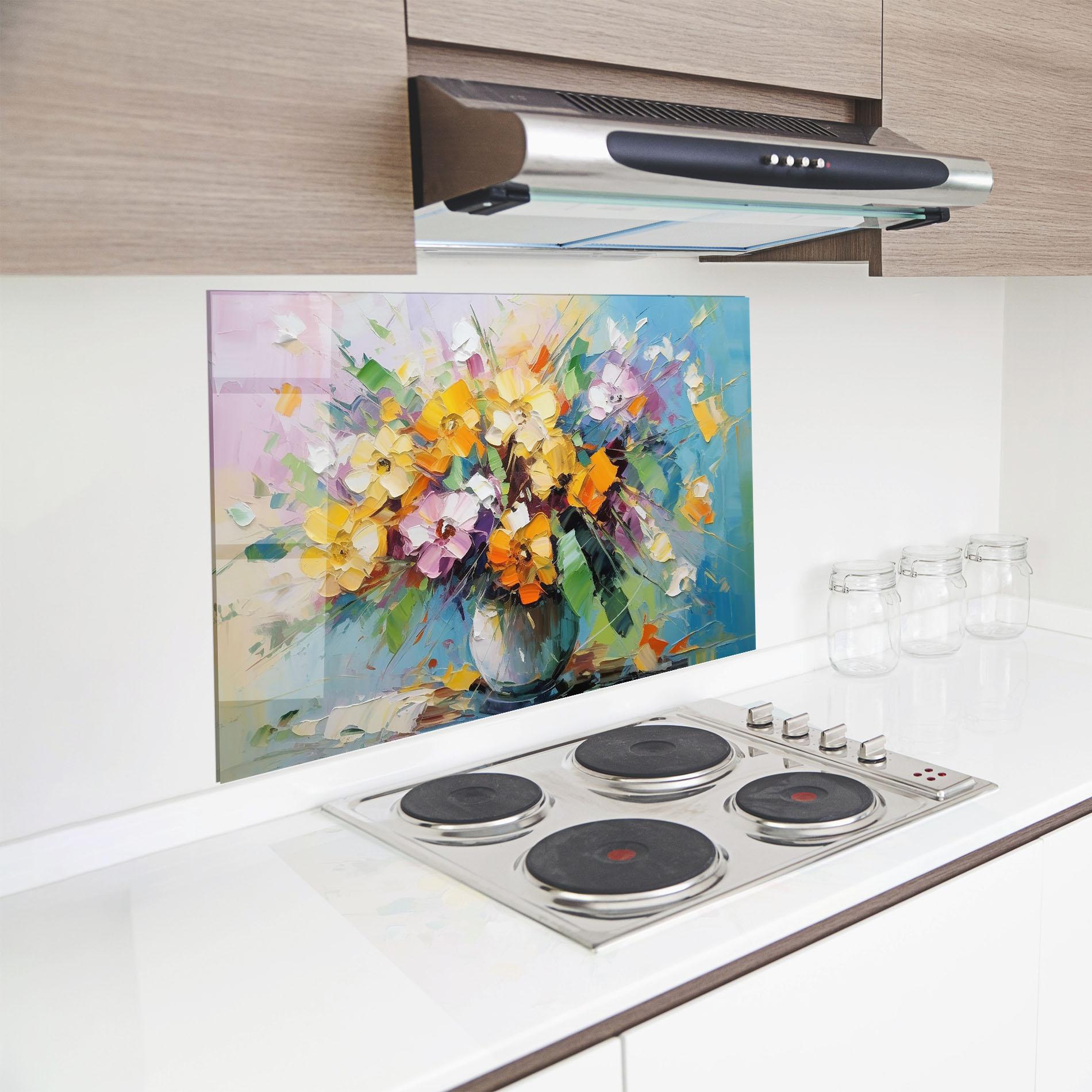 Panou Sticla Bucatarie Colorfull Flowers Painting mockup 8