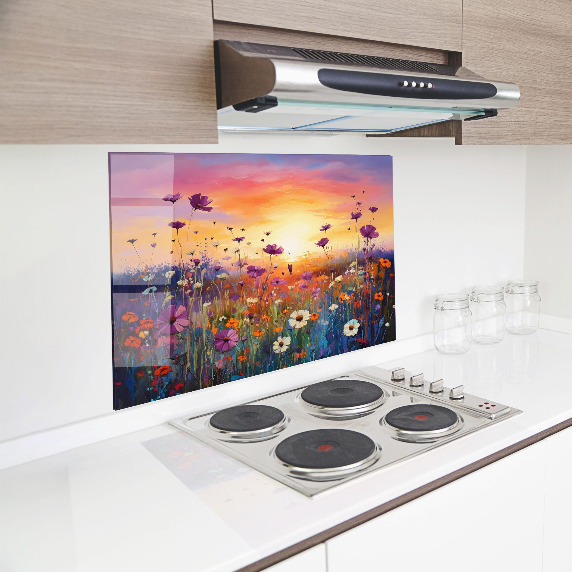 Panou Sticla Bucatarie Dreamy Field Flowers mockup 8