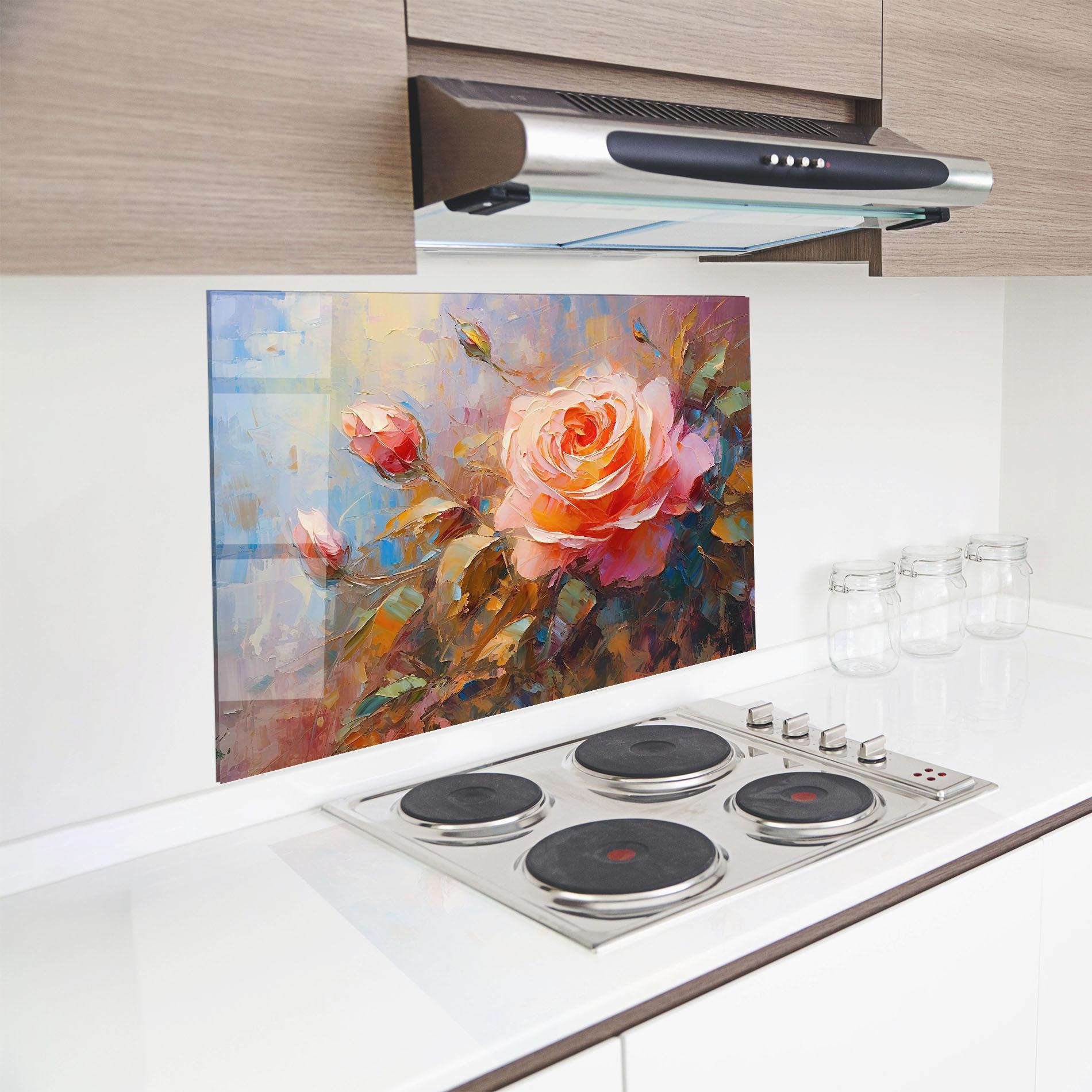Panou Sticla Bucatarie Light Pink Rose Art mockup 8