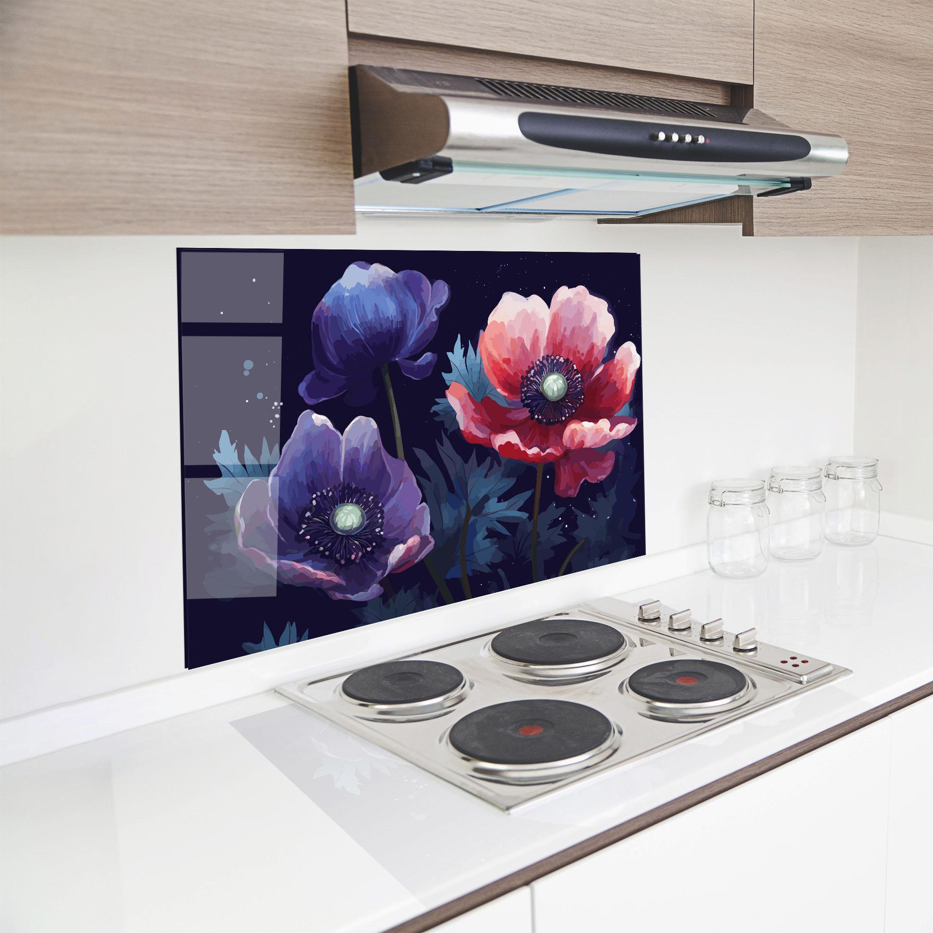 Panou Sticla Bucatarie Night Poppy Art mockup 8