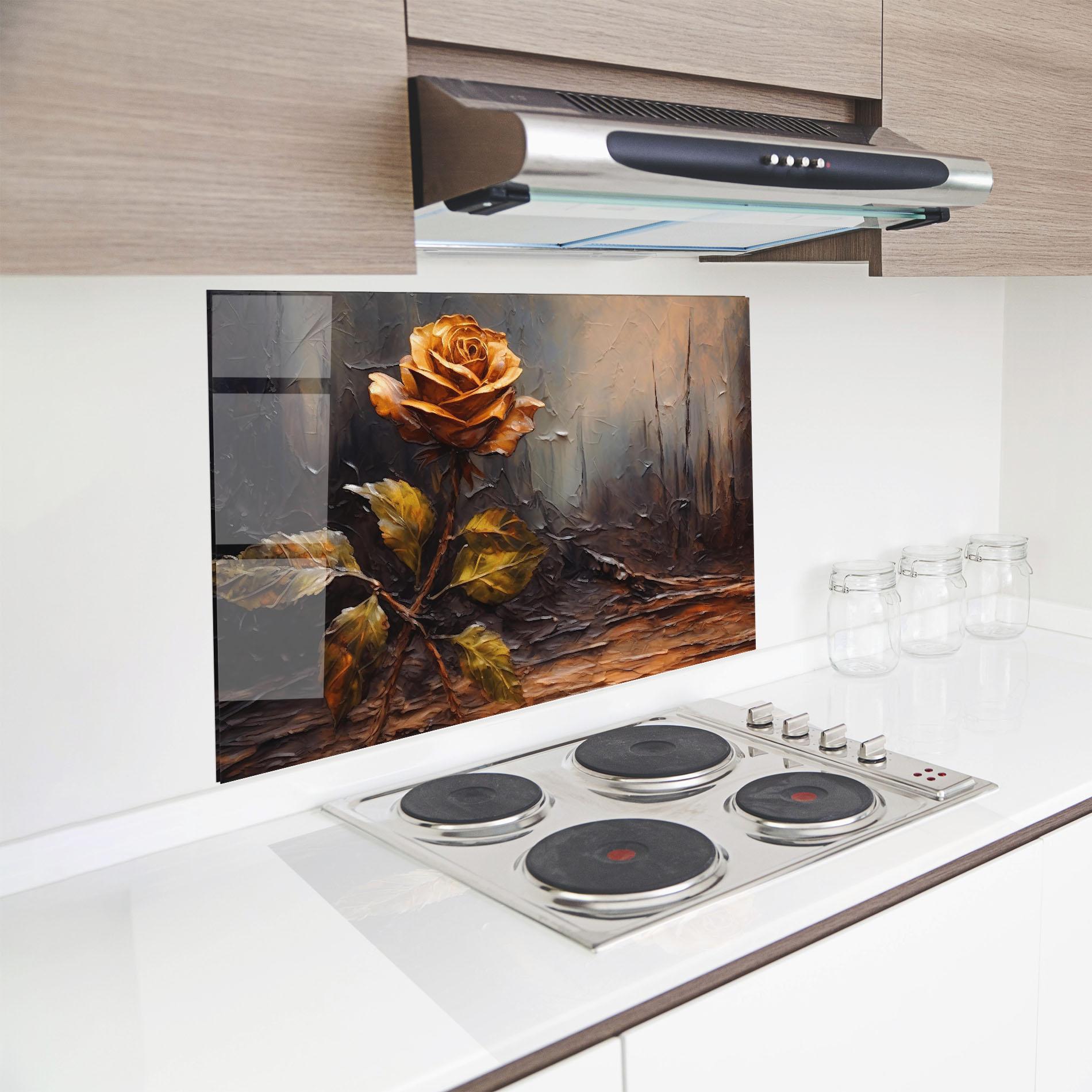 Panou Sticla Bucatarie Orange Rose Art mockup 8
