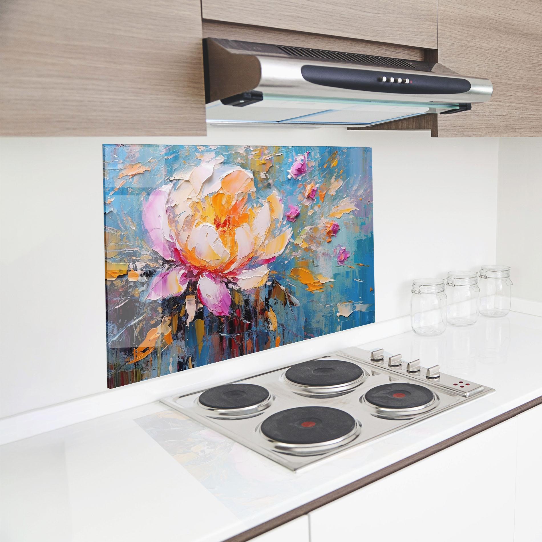 Panou Sticla Bucatarie Pink Orange Peony Art mockup 8