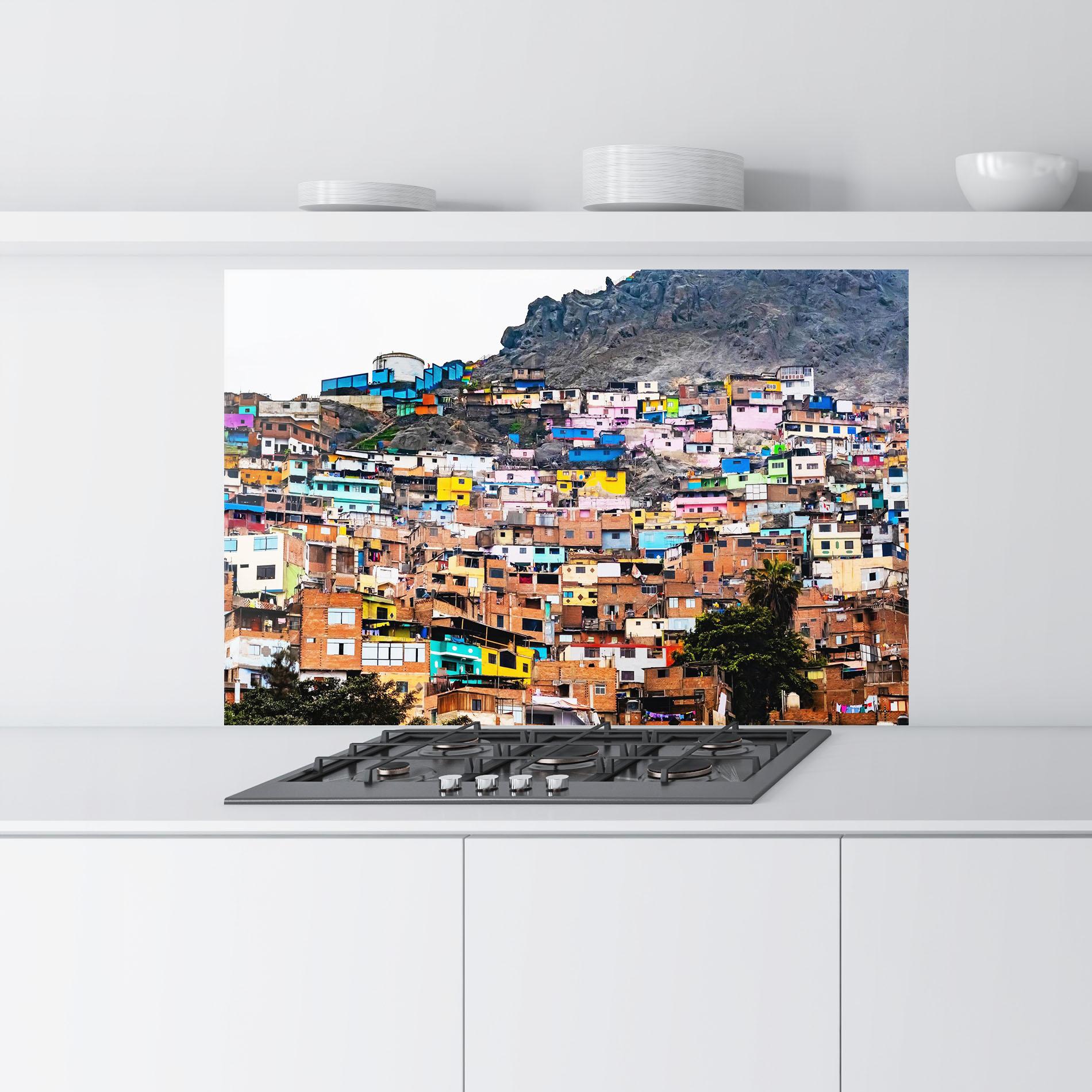 Panou Sticla Bucatarie Colorful Slum Buildings mockup 9