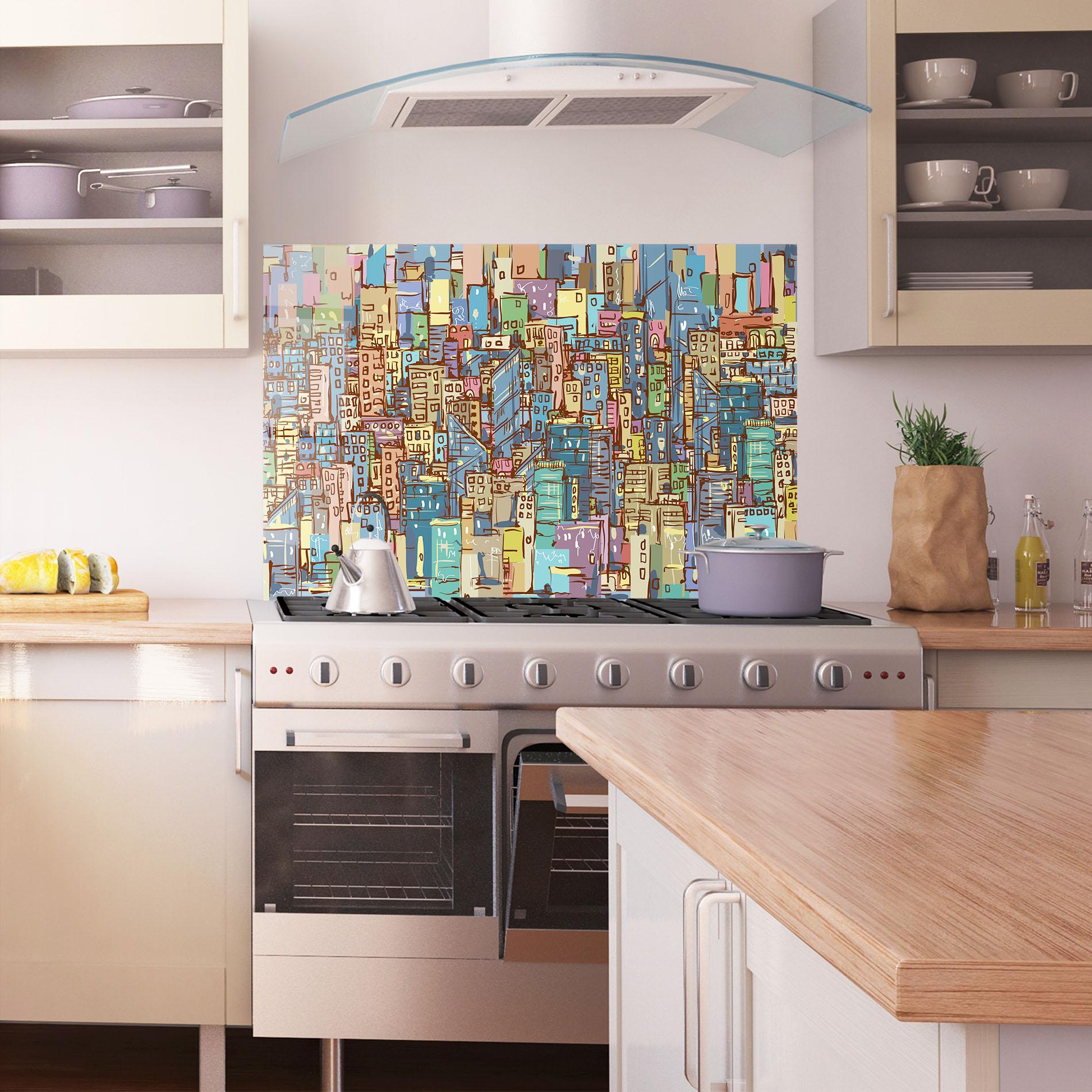 Panou Sticla Bucatarie Colorful African City mockup 1