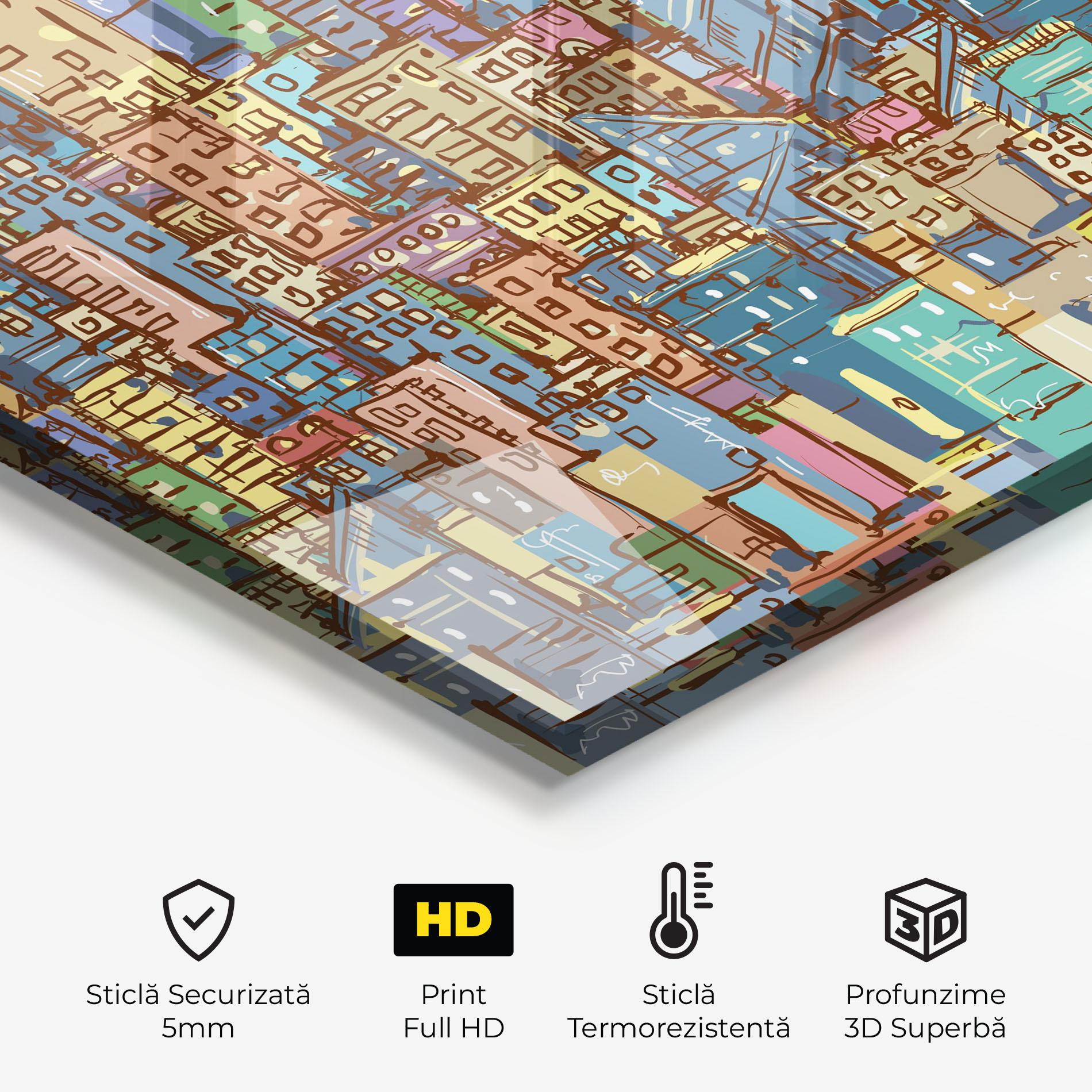 Panou Sticla Bucatarie Colorful African City mockup 2