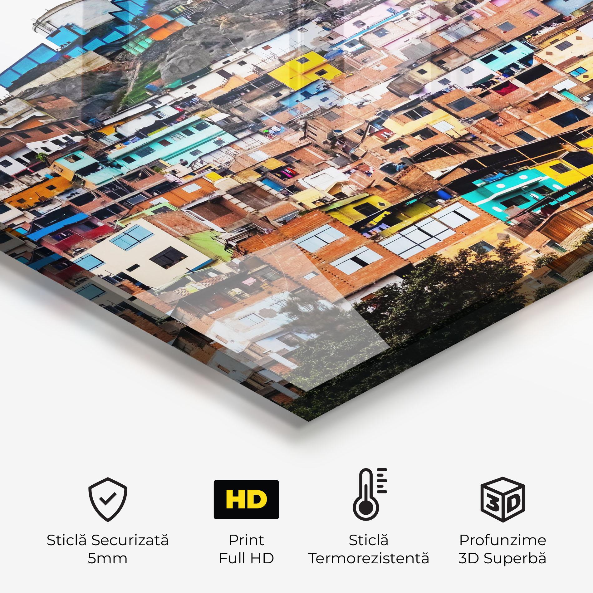 Panou Sticla Bucatarie Colorful Slum Buildings mockup 2