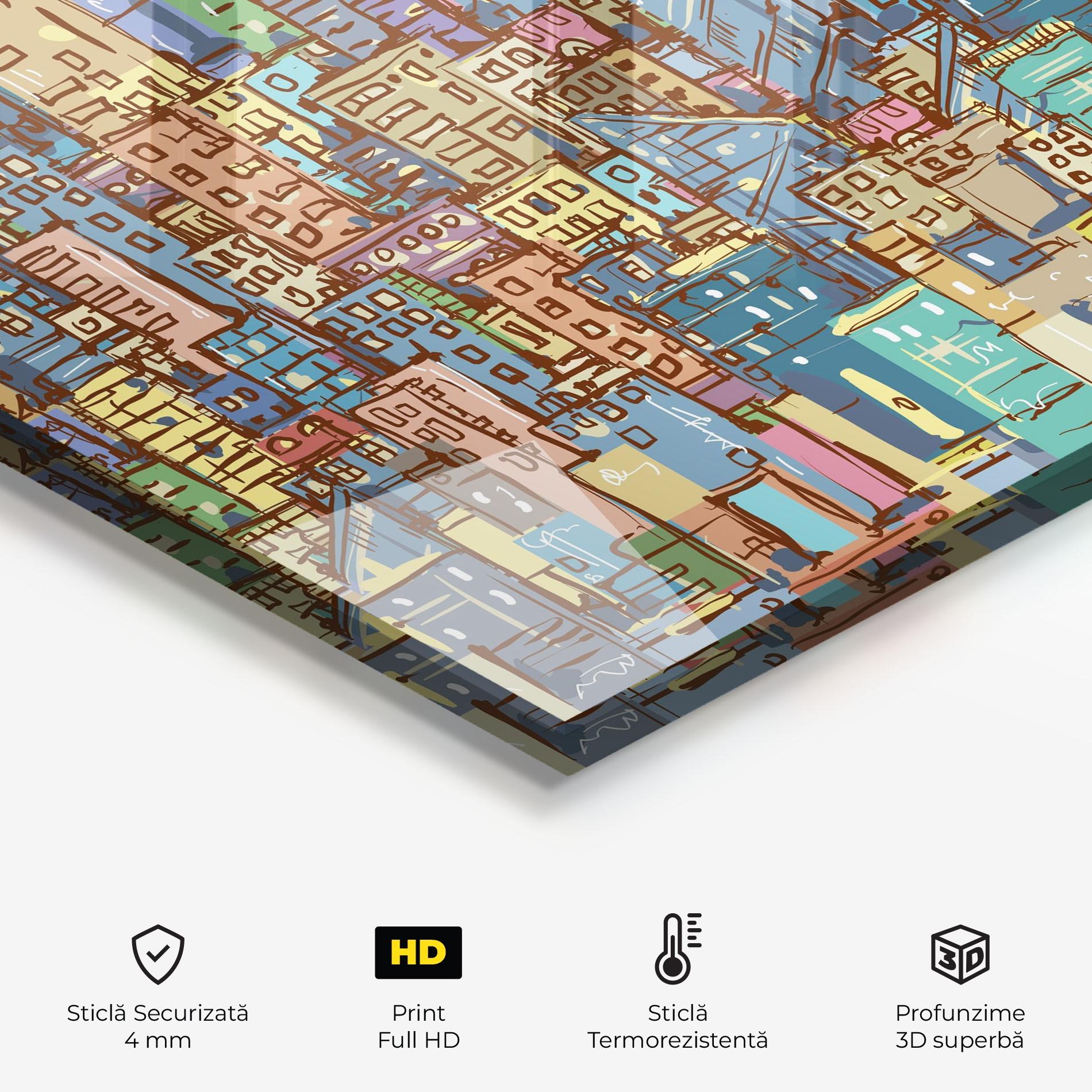 Panou Sticla Bucatarie Colorful African City mockup 2