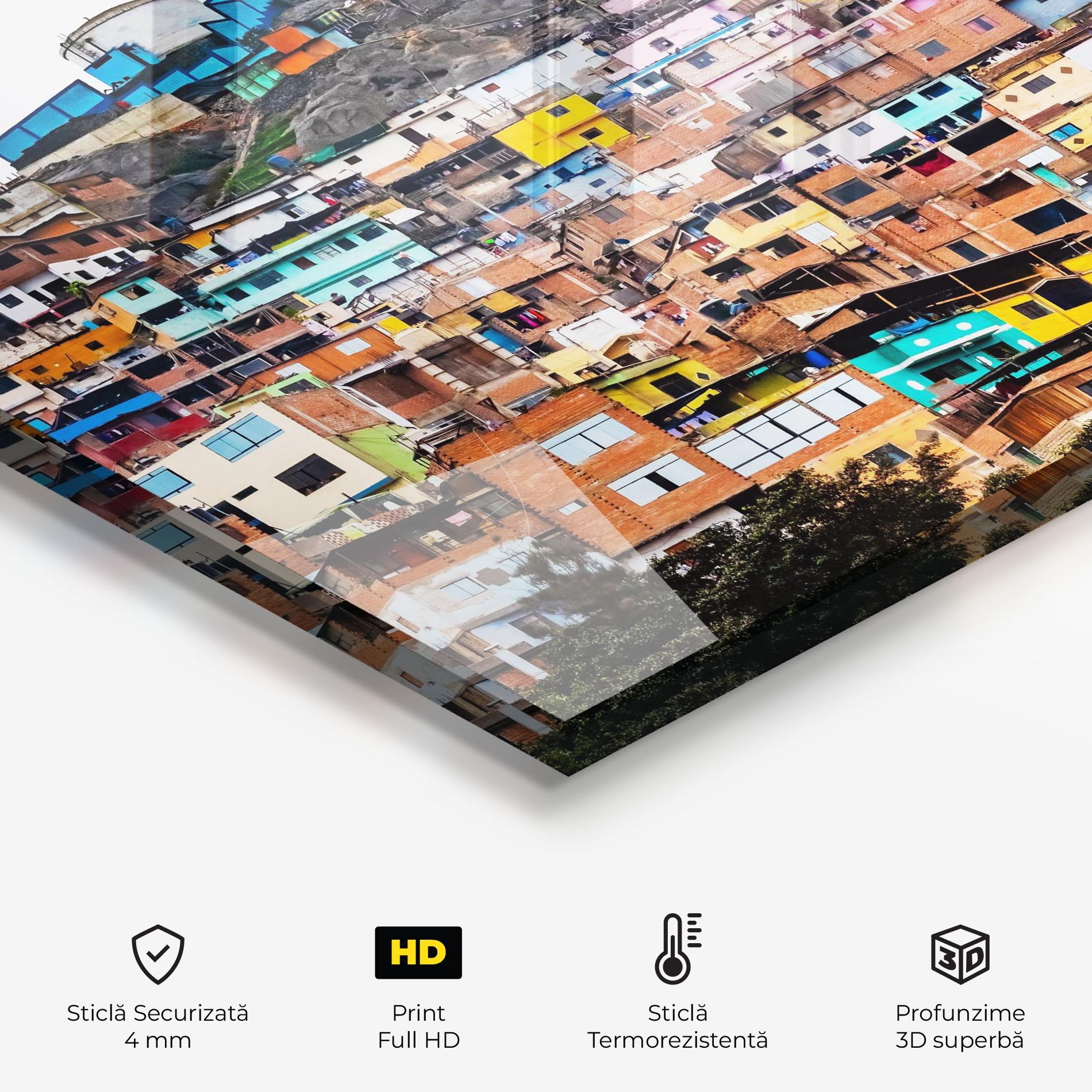 Panou Sticla Bucatarie Colorful Slum Buildings mockup 2