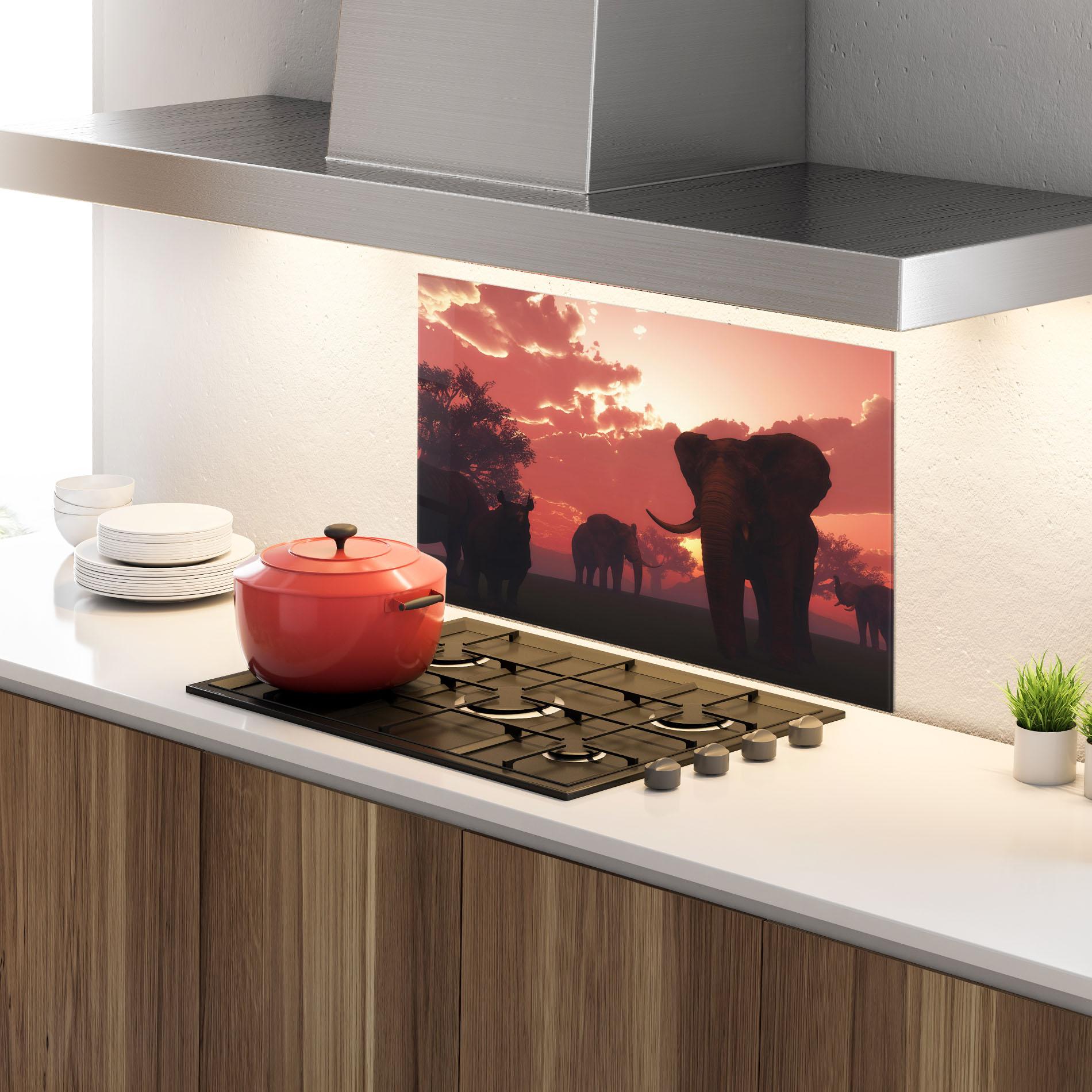 Panou Sticla Bucatarie African Elephant View mockup 4