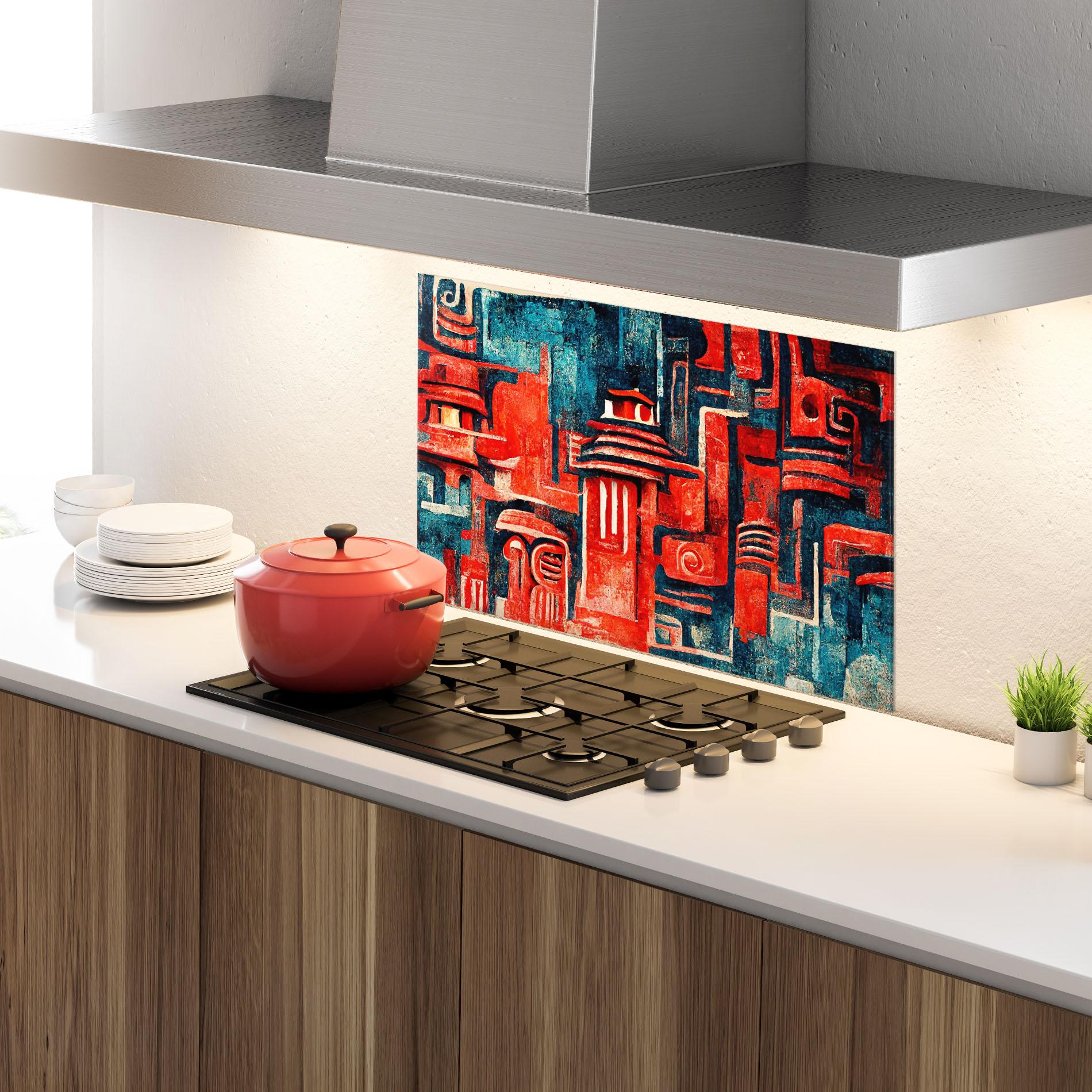 Panou Sticla Bucatarie Decorative Navy Red mockup 4