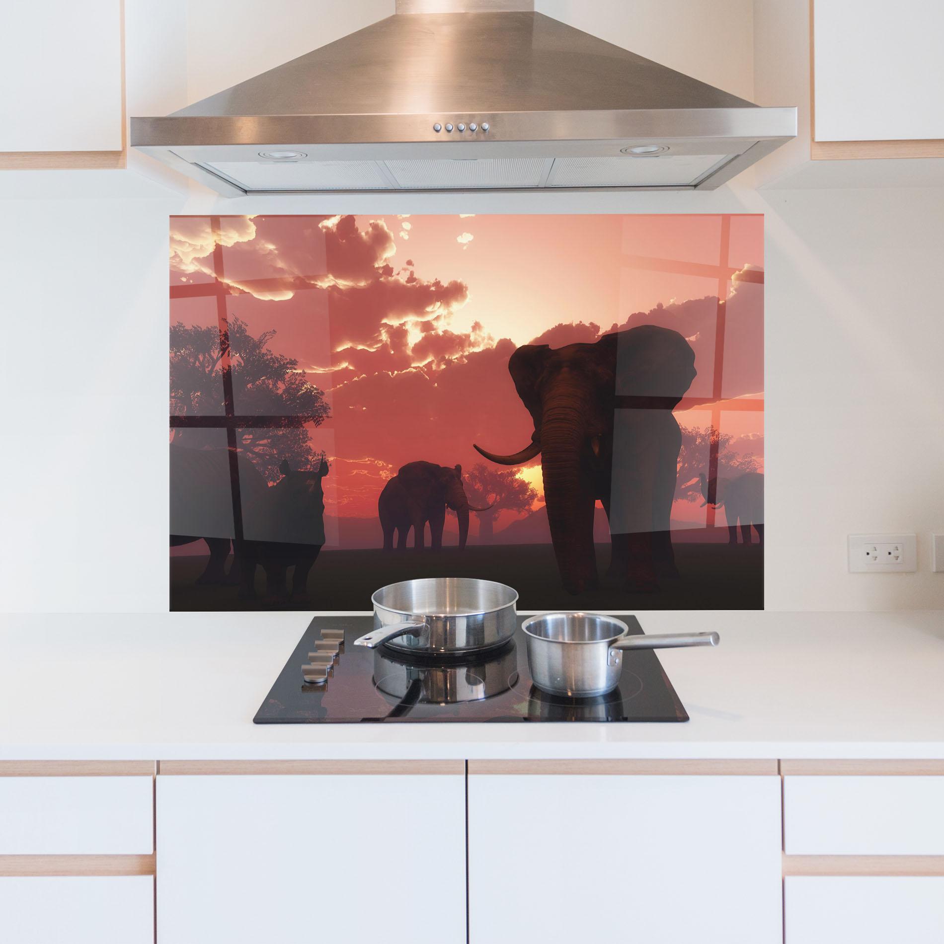 Panou Sticla Bucatarie African Elephant View mockup 5