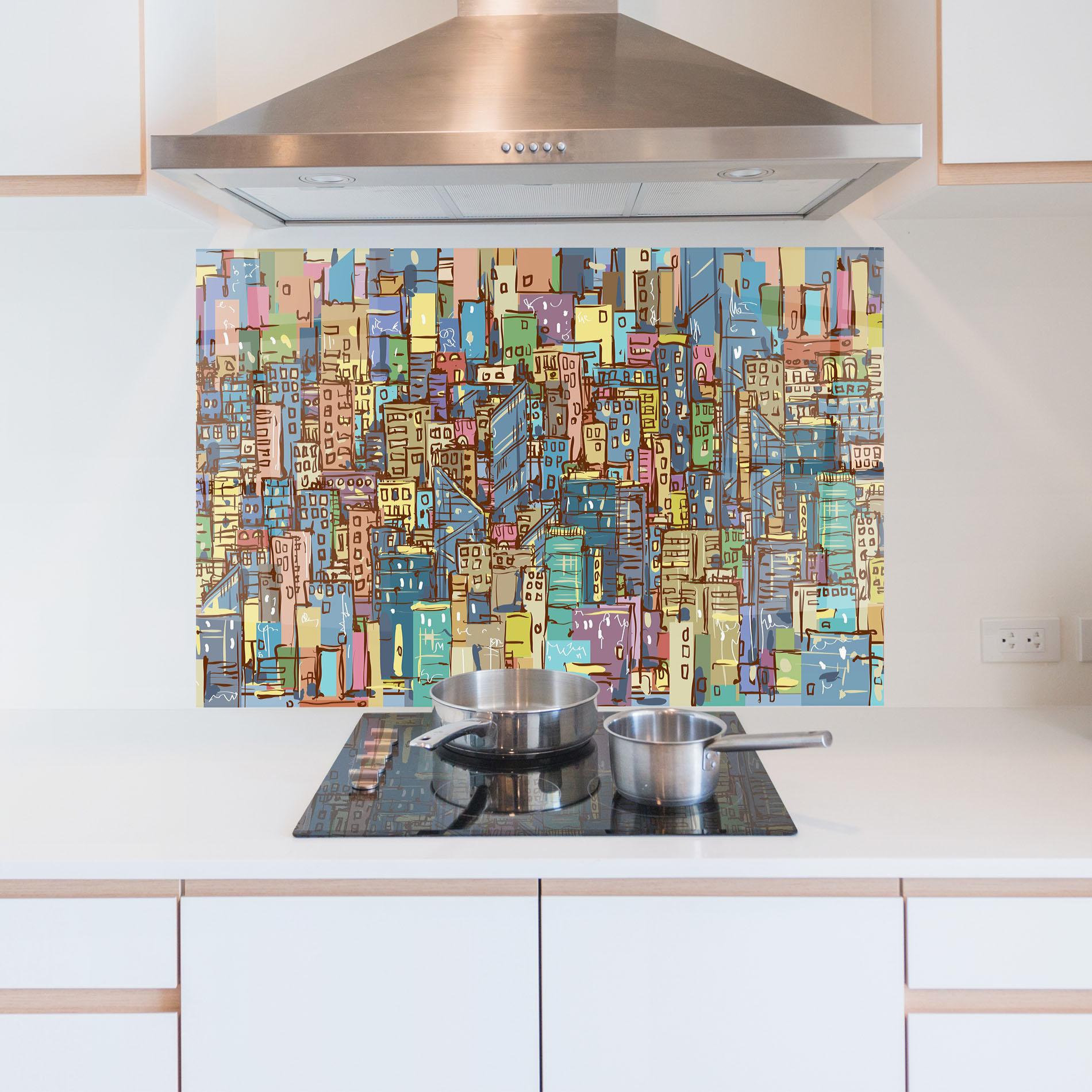 Panou Sticla Bucatarie Colorful African City mockup 5