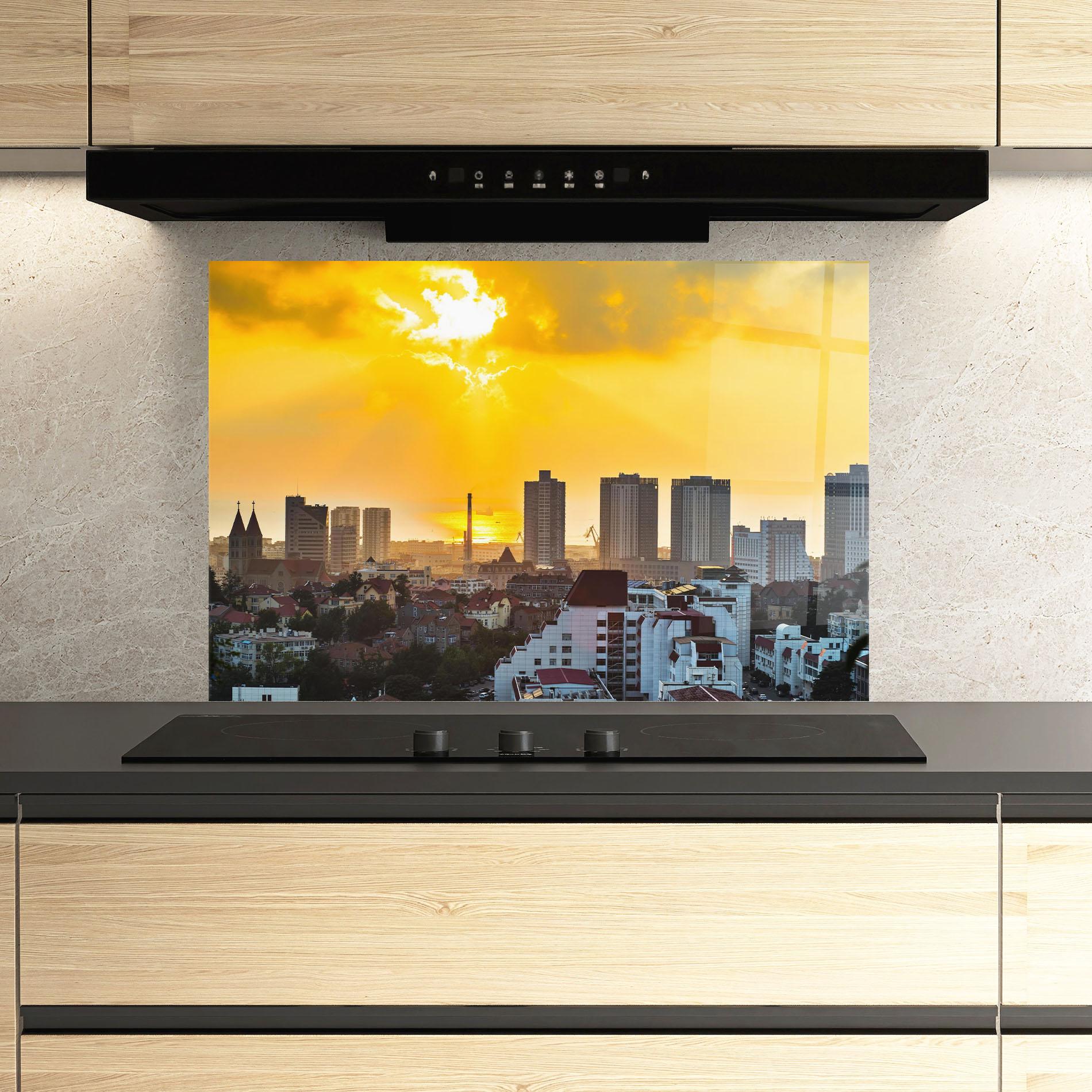 Panou Sticla Bucatarie City Illuminate Sun mockup 3