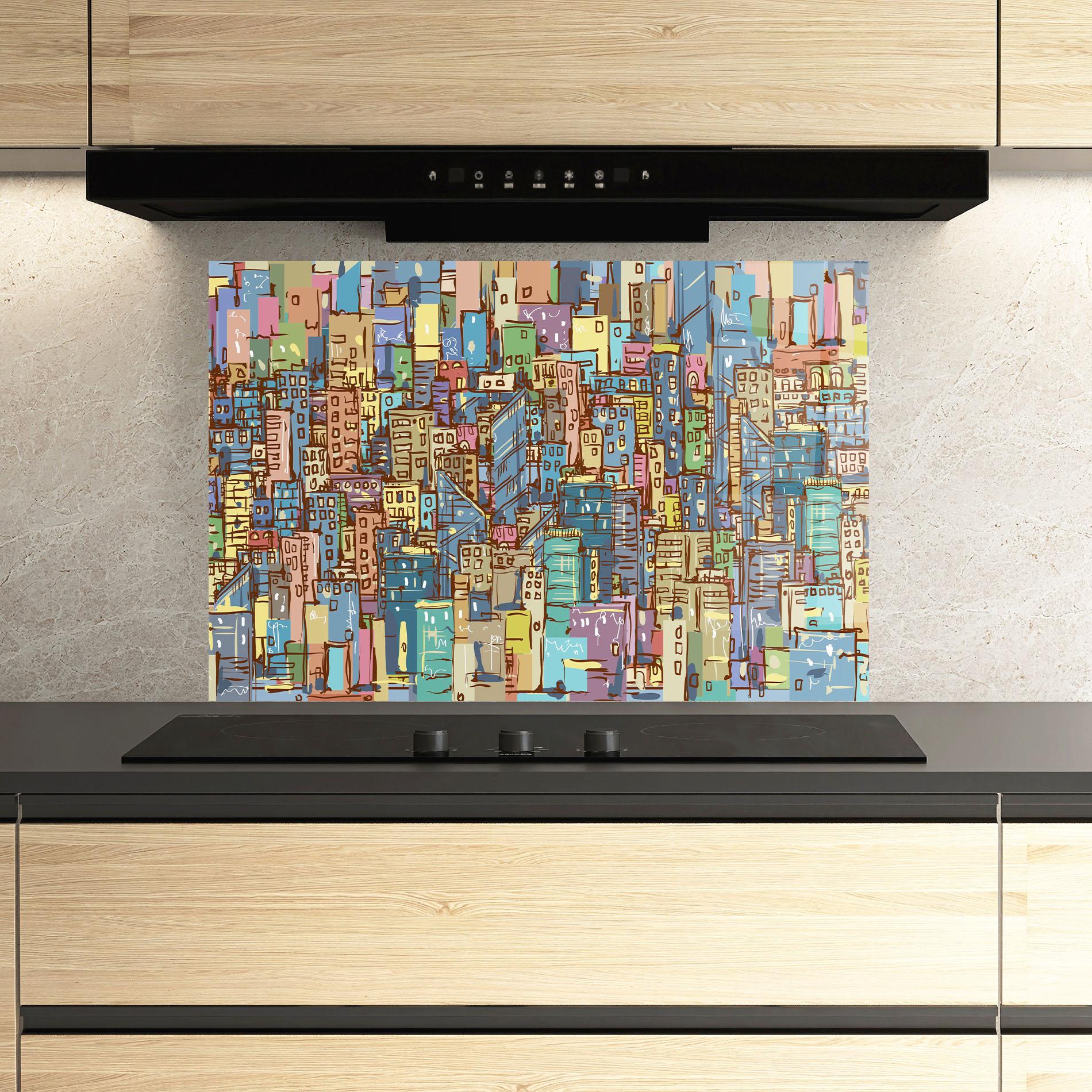 Panou Sticla Bucatarie Colorful African City mockup 3