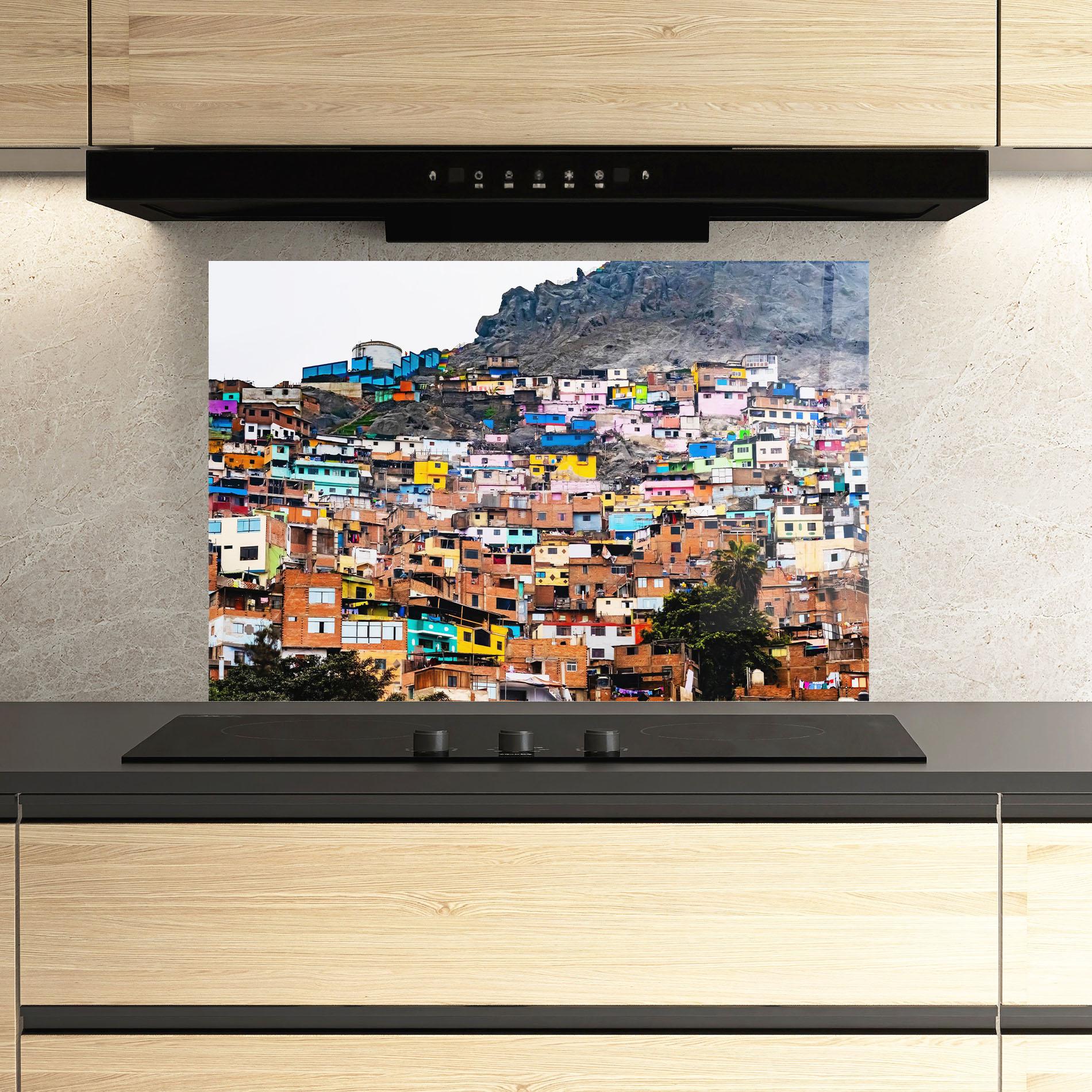 Panou Sticla Bucatarie Colorful Slum Buildings mockup 3