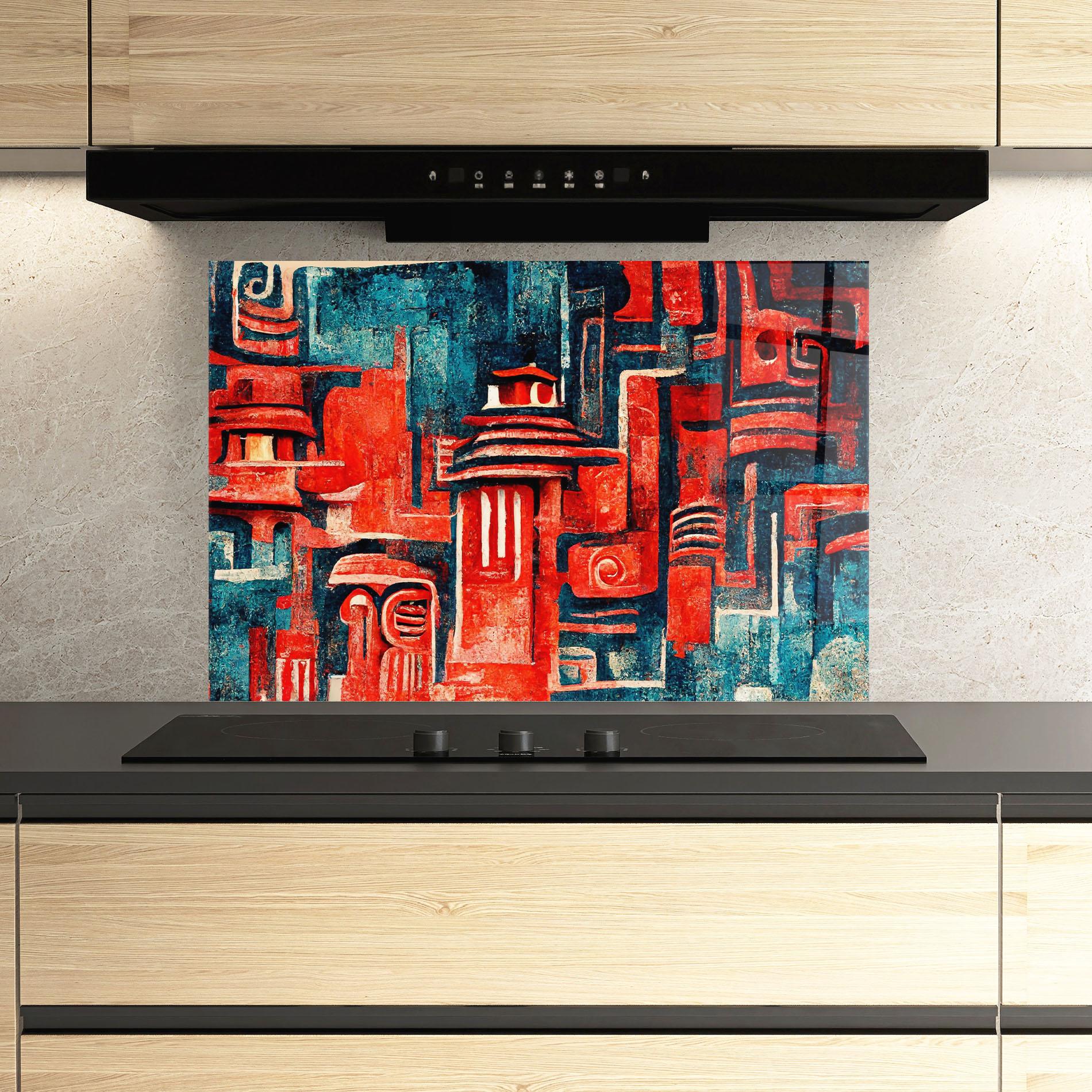 Panou Sticla Bucatarie Decorative Navy Red mockup 3