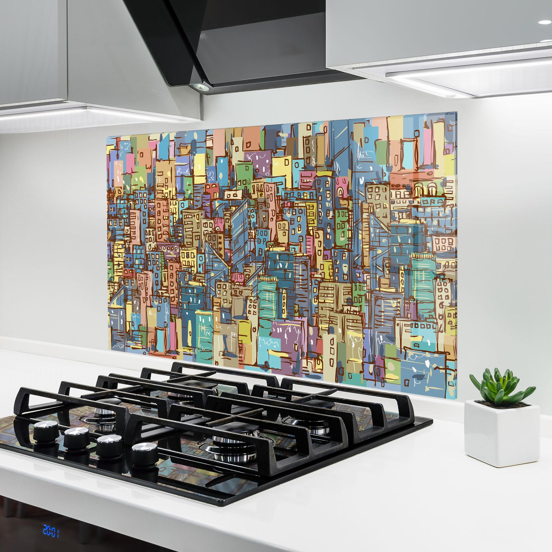 Panou Sticla Bucatarie Colorful African City mockup 6