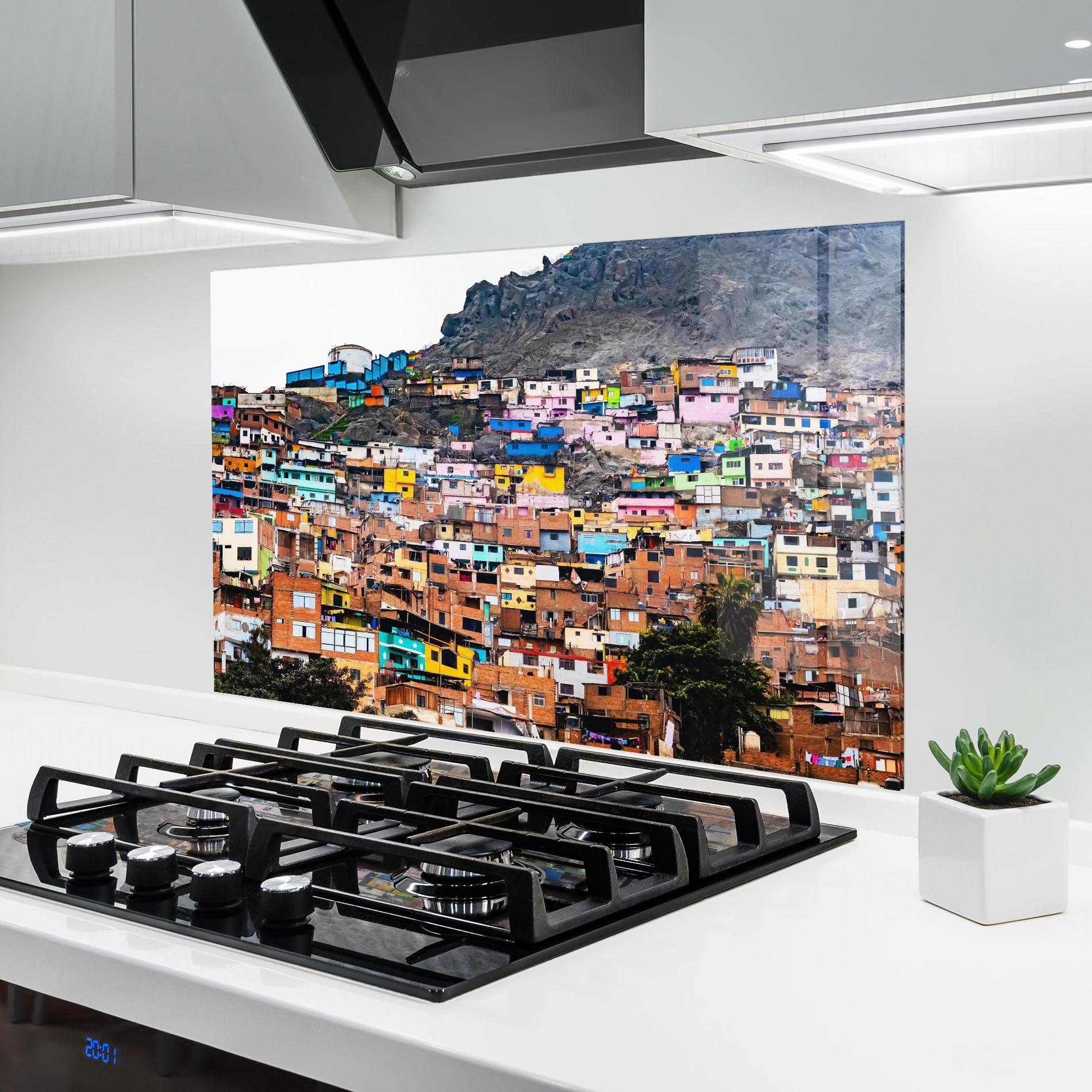 Panou Sticla Bucatarie Colorful Slum Buildings mockup 6