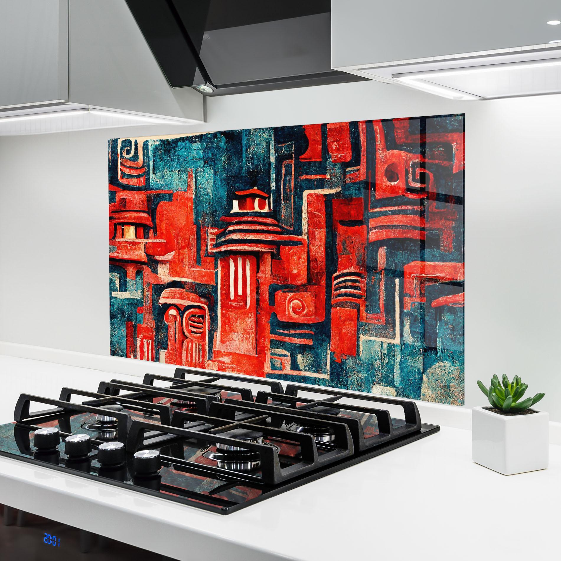 Panou Sticla Bucatarie Decorative Navy Red mockup 6