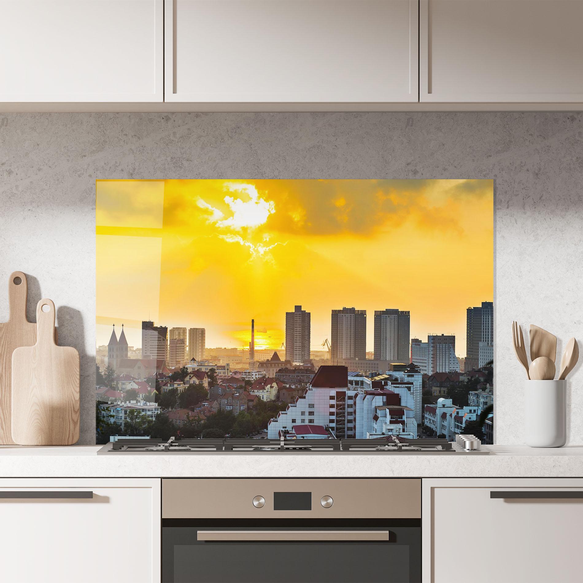 Panou Sticla Bucatarie City Illuminate Sun mockup 7