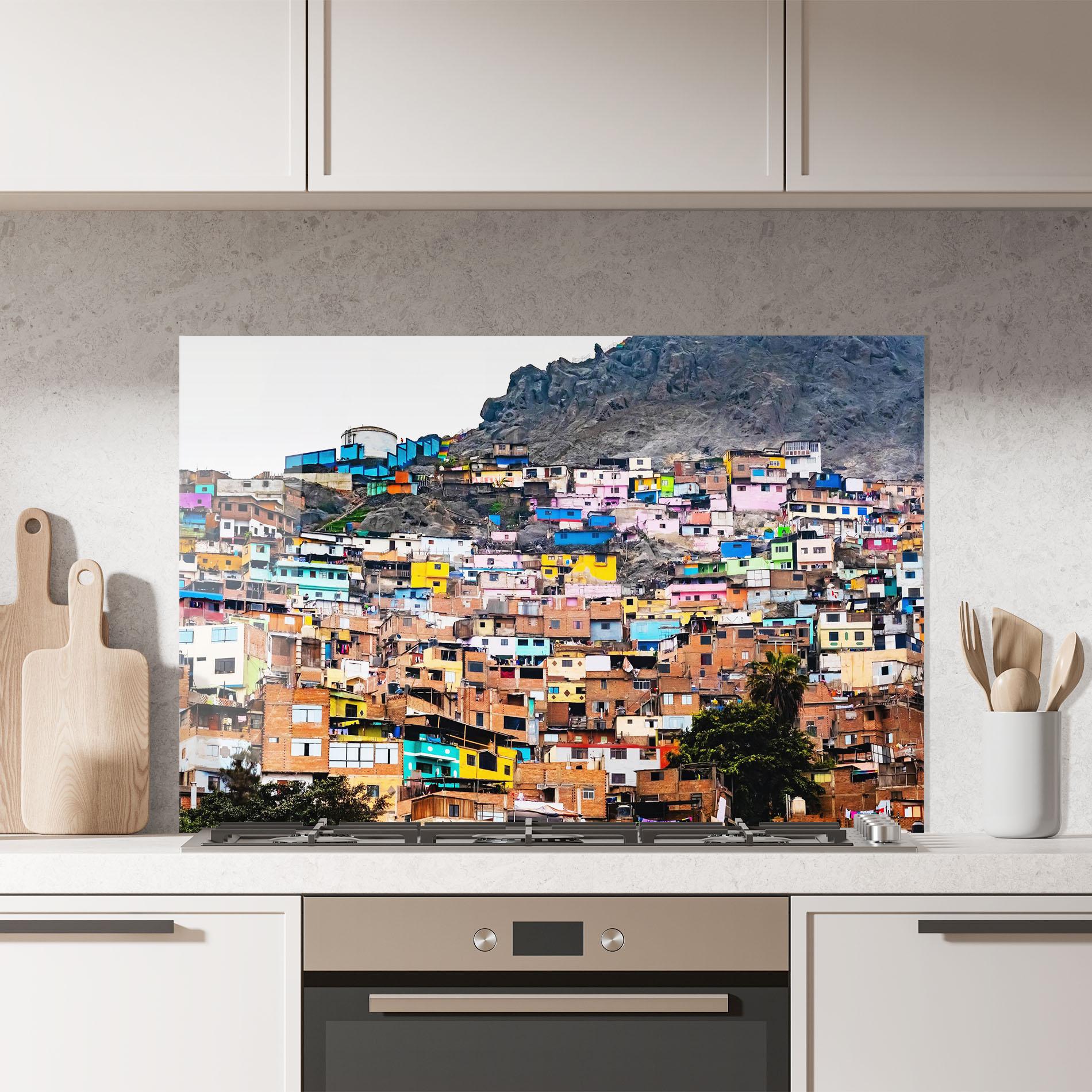 Panou Sticla Bucatarie Colorful Slum Buildings mockup 7