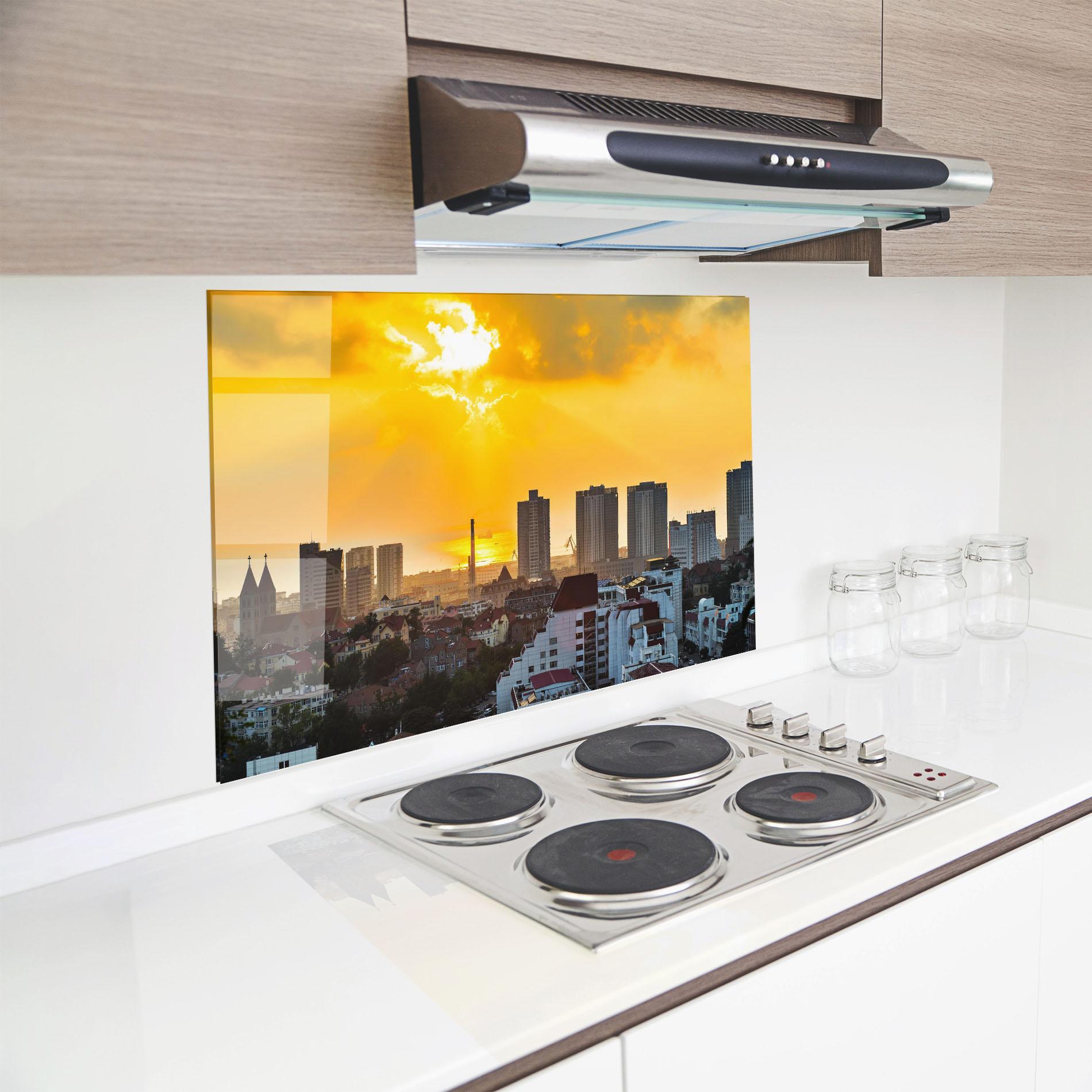 Panou Sticla Bucatarie City Illuminate Sun mockup 8