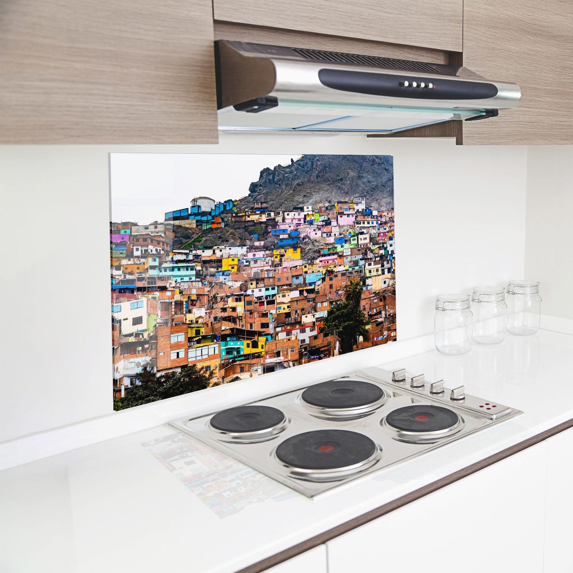 Panou Sticla Bucatarie Colorful Slum Buildings mockup 8