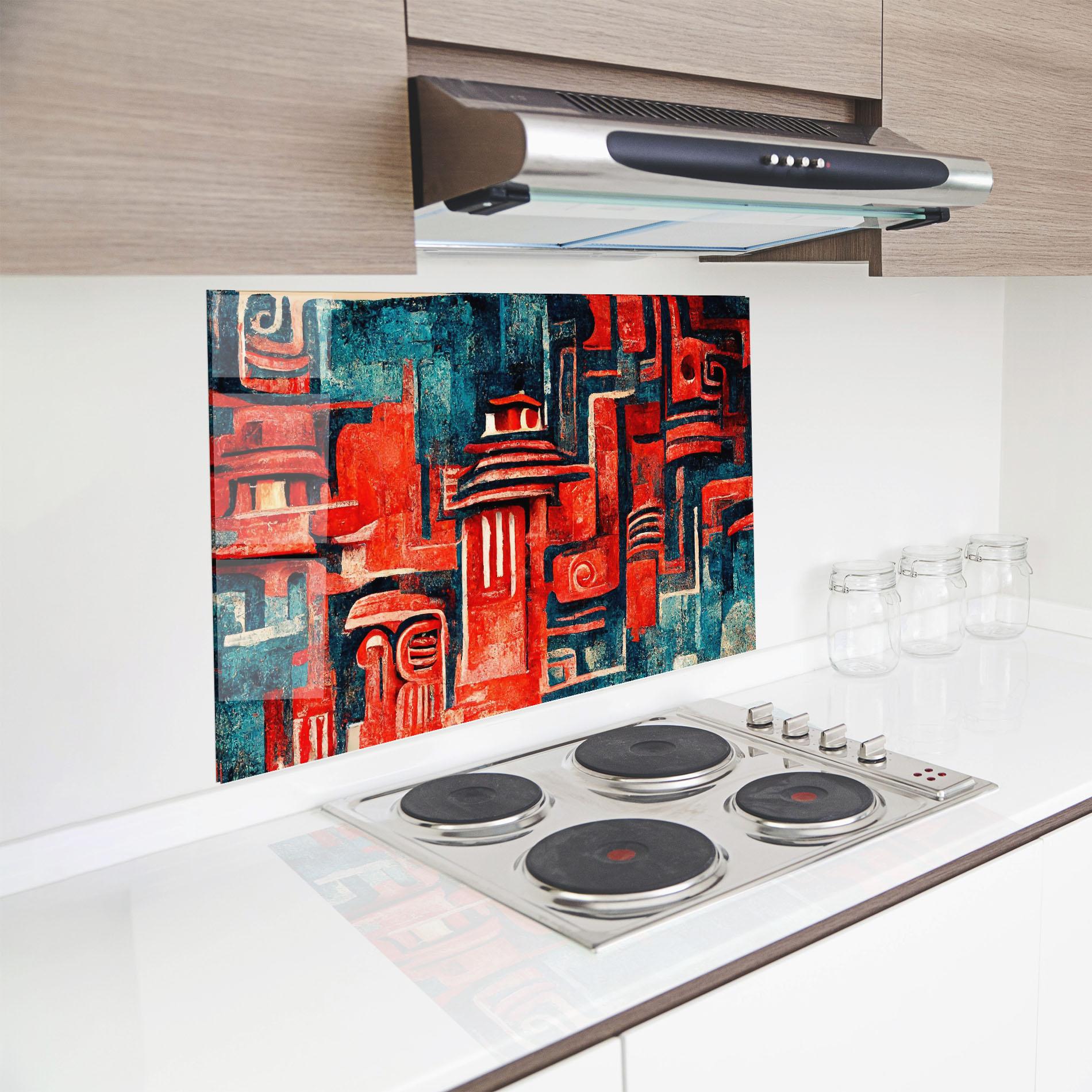 Panou Sticla Bucatarie Decorative Navy Red mockup 8