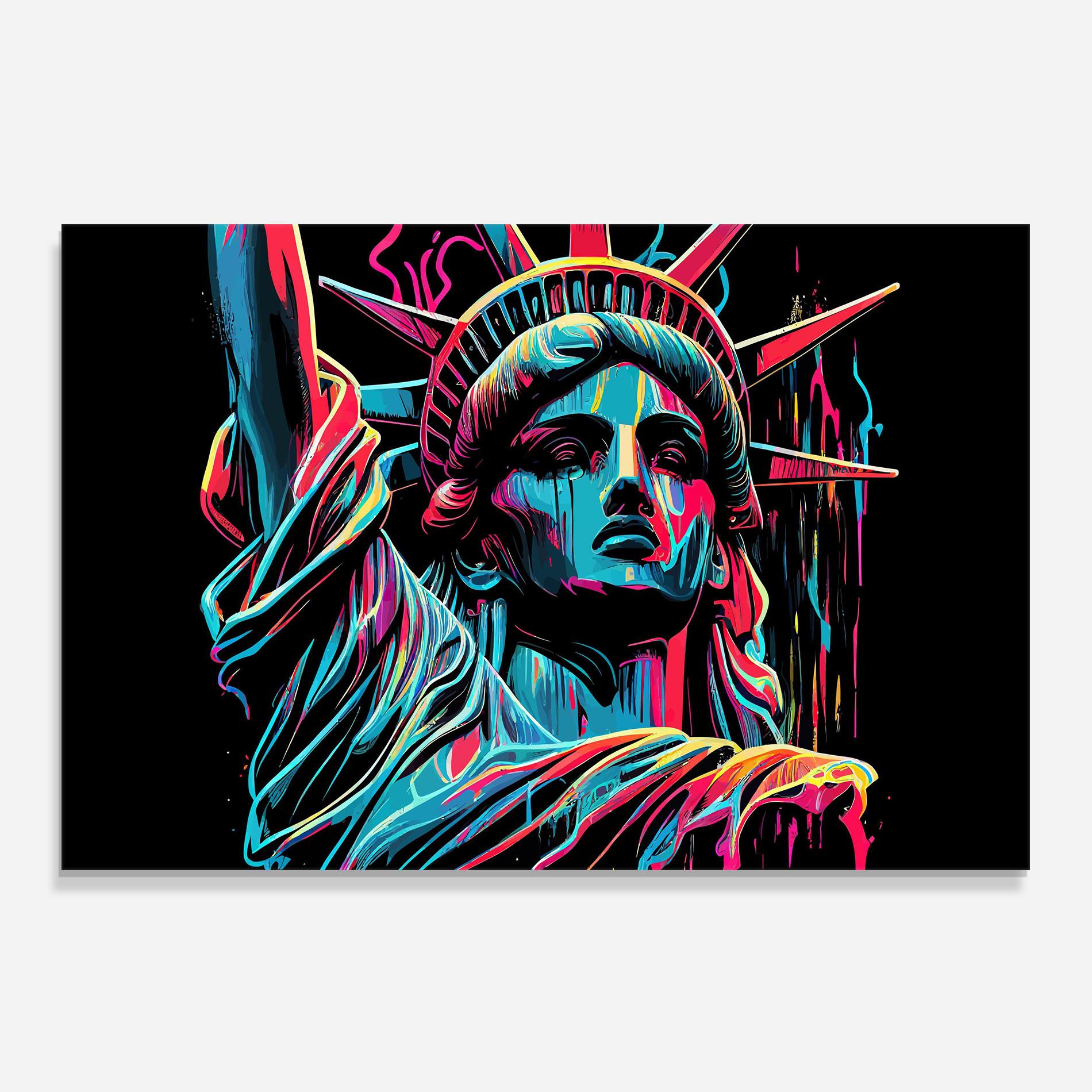 Panou Sticla Bucatarie Liberty Colorful Statue mockup 0