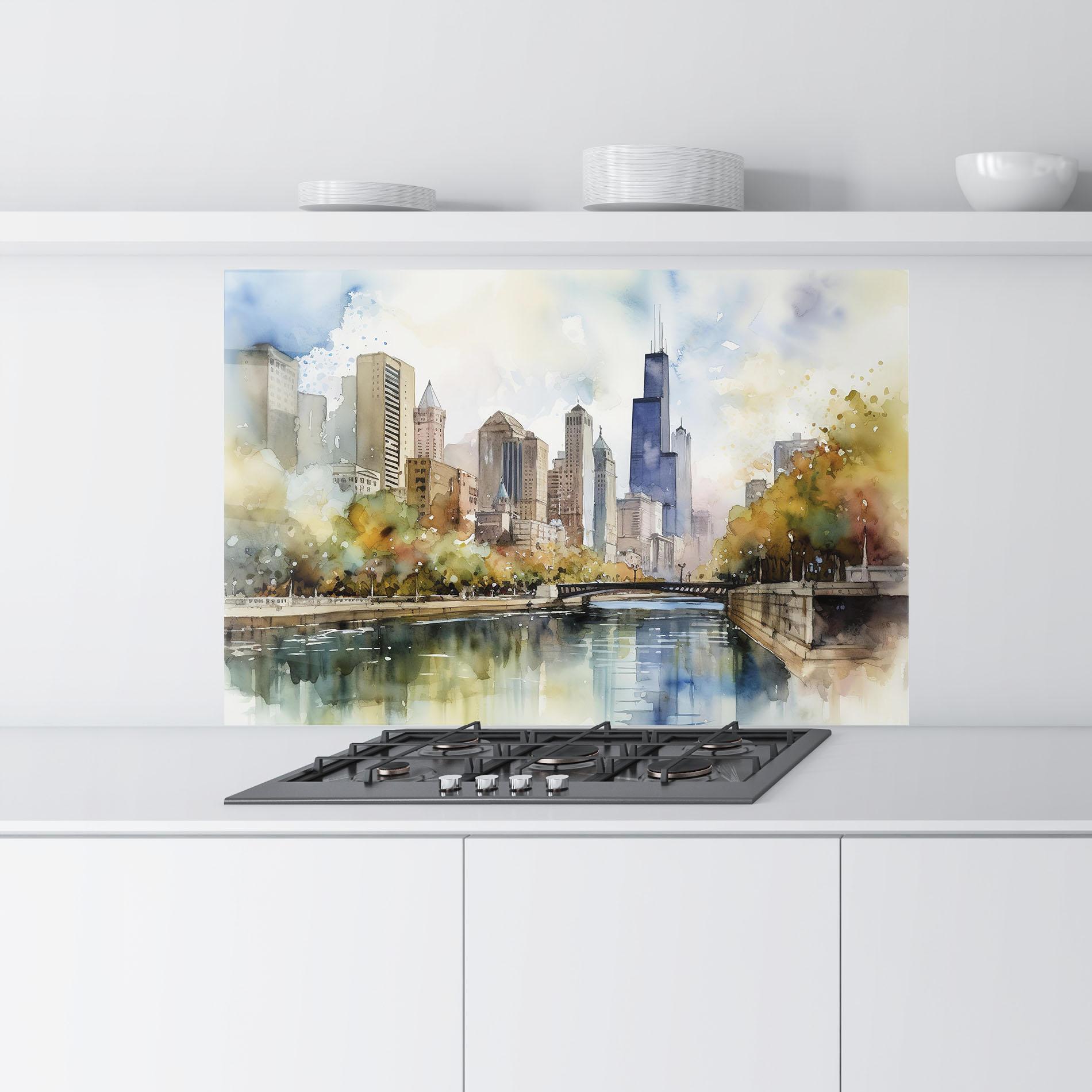 Panou Sticla Bucatarie City Skyline Painting mockup 9