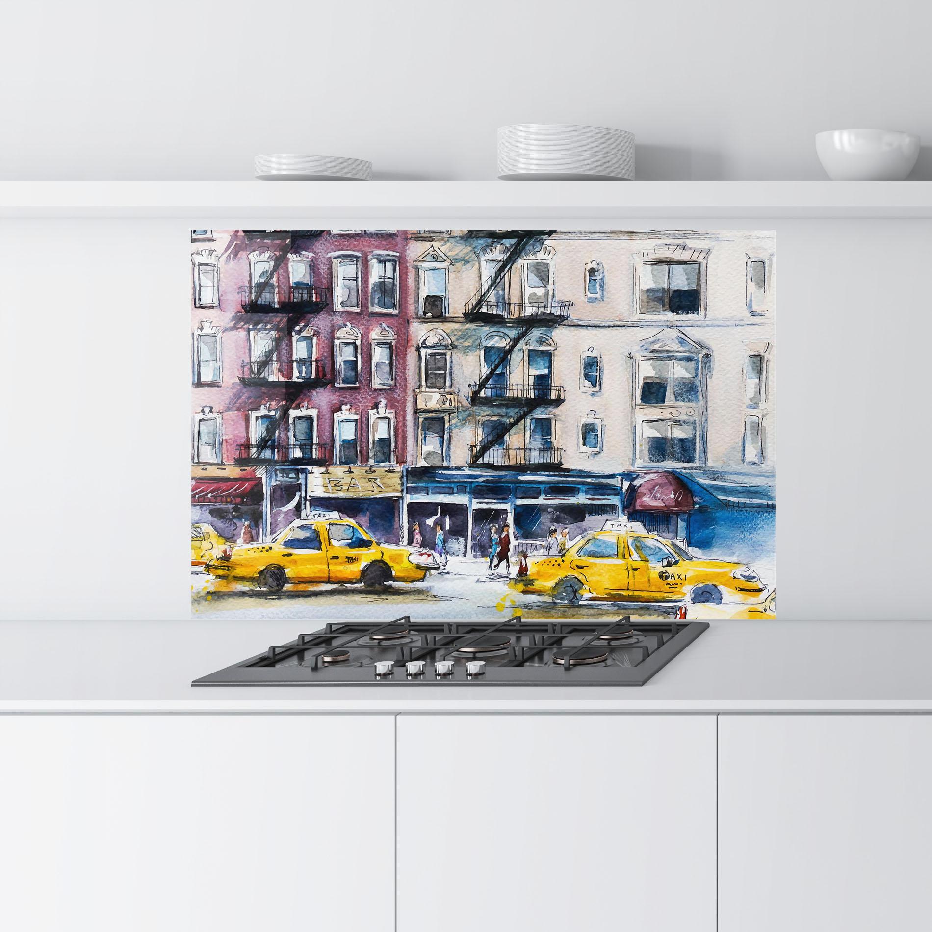 Panou Sticla Bucatarie Newyork Taxi mockup 9