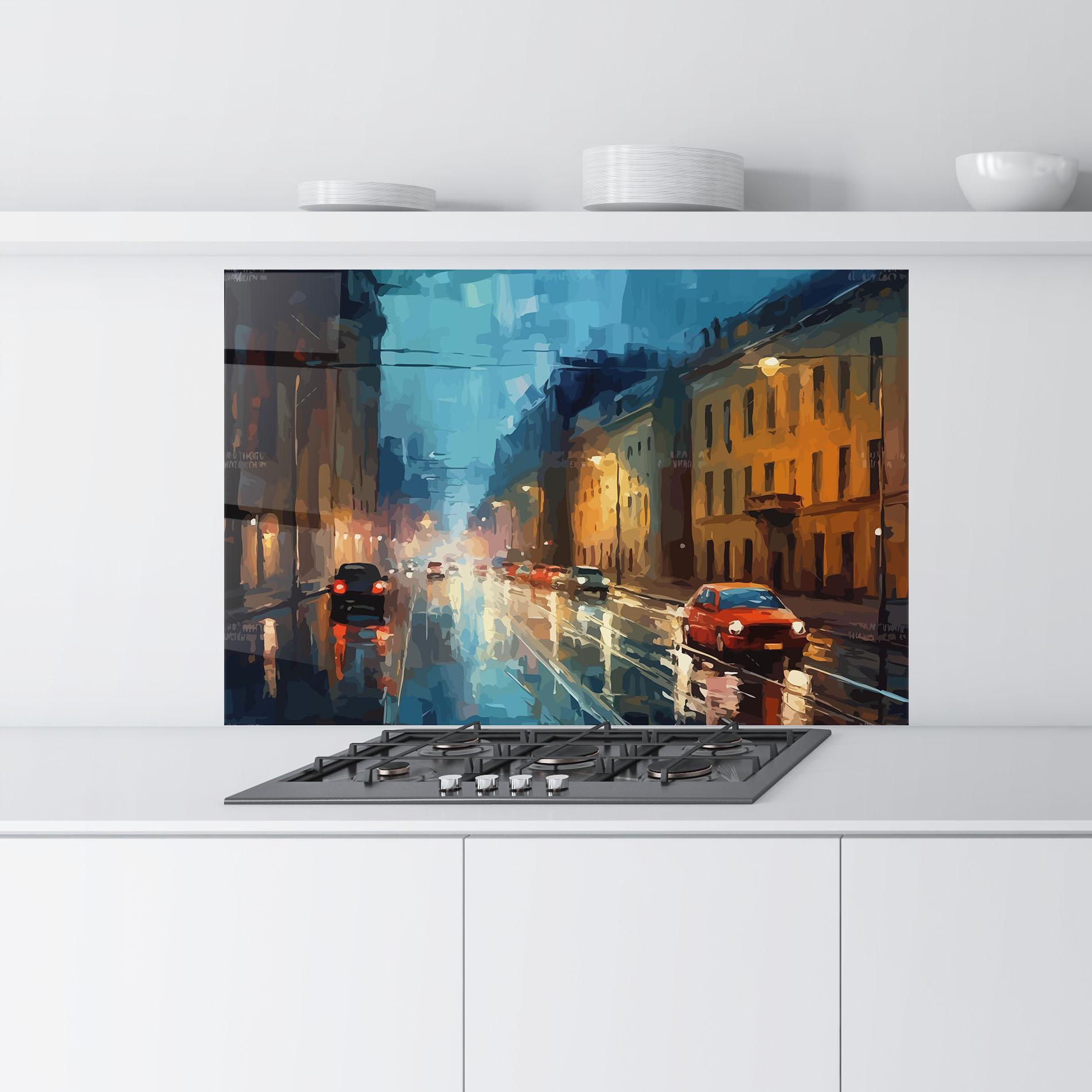 Panou Sticla Bucatarie Red Car City Night mockup 9