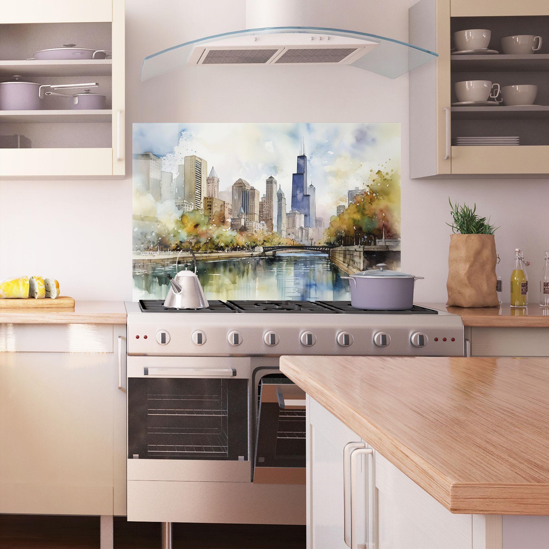 Panou Sticla Bucatarie City Skyline Painting mockup 1