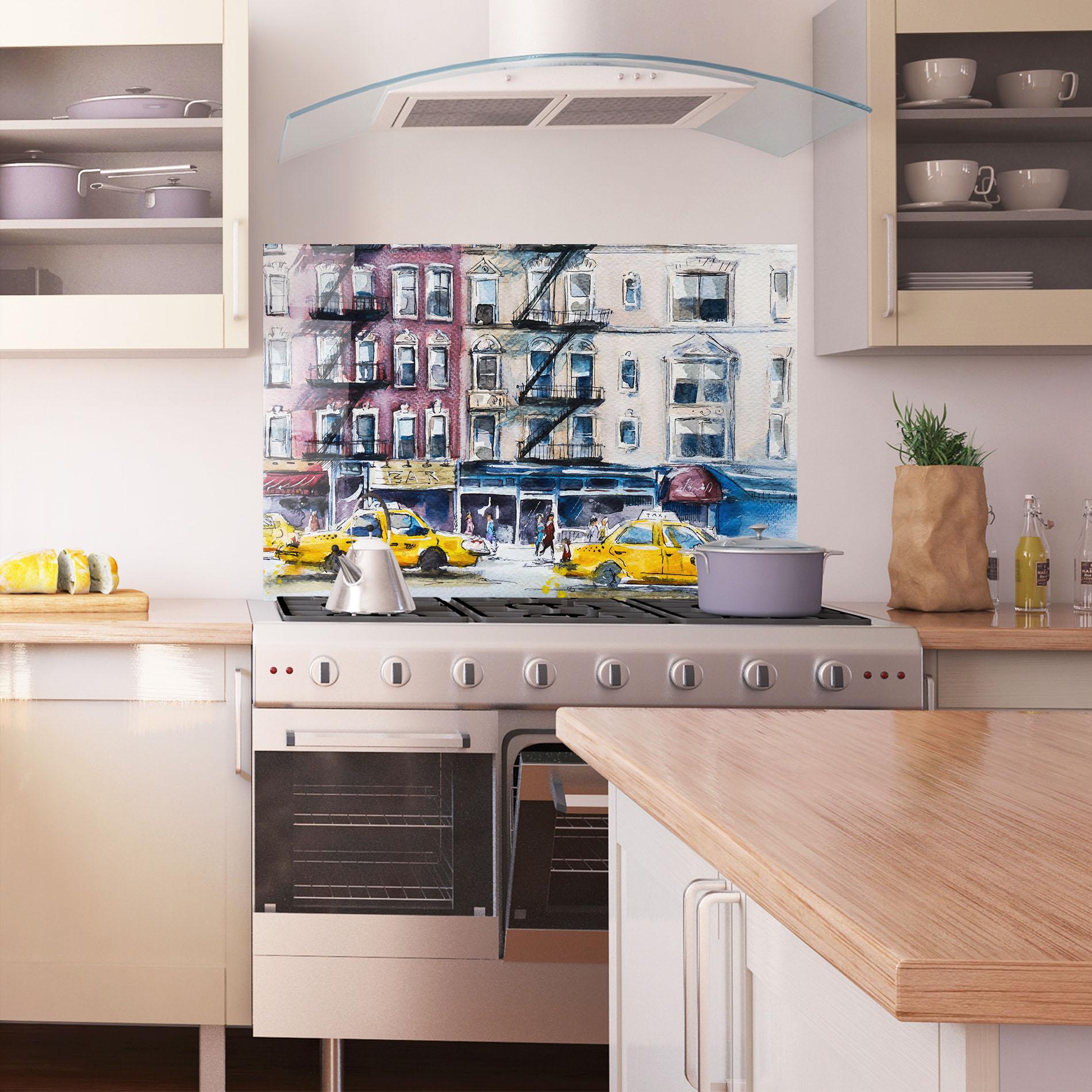 Panou Sticla Bucatarie Newyork Taxi mockup 1