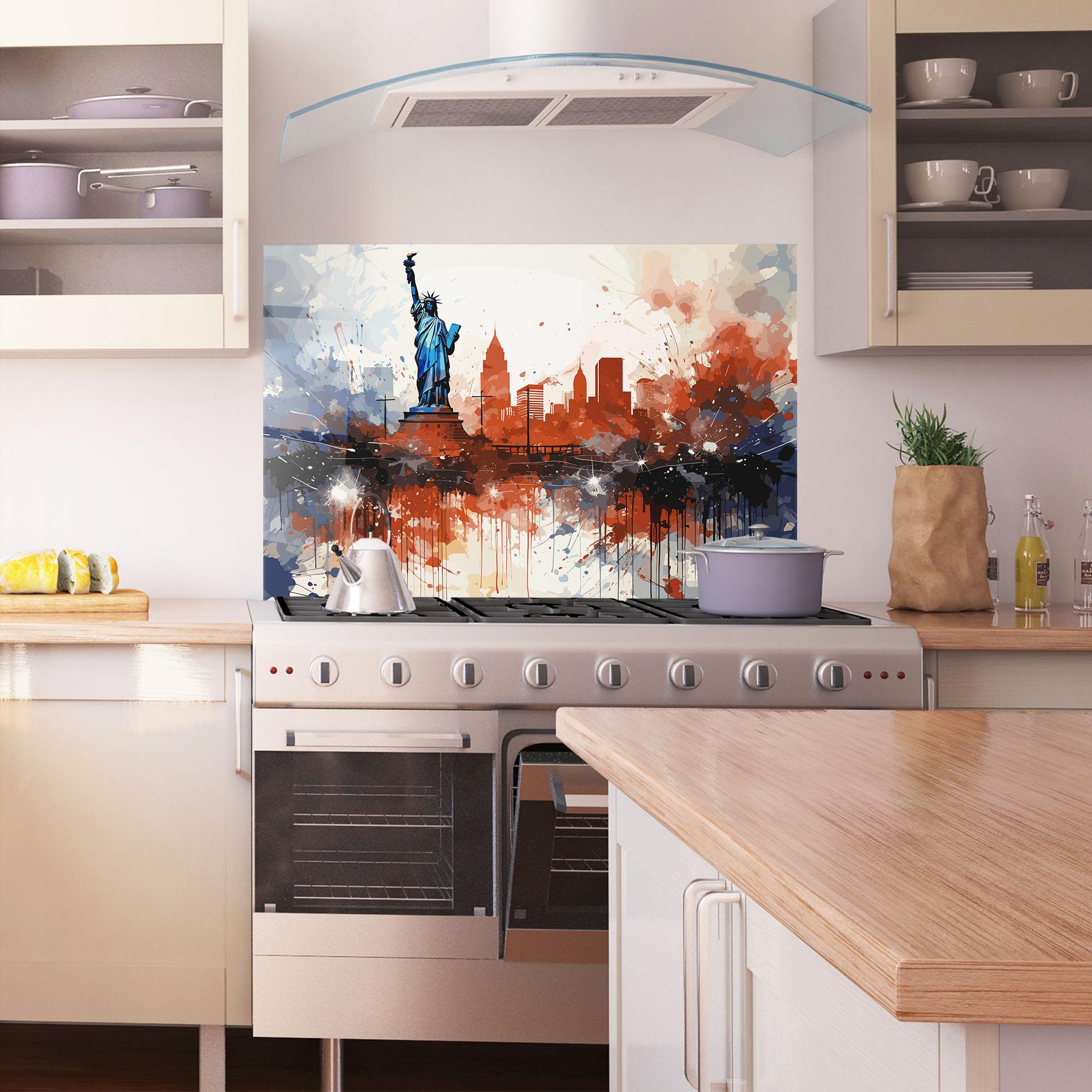 Panou Sticla Bucatarie Red Blue Liberty Statue mockup 1