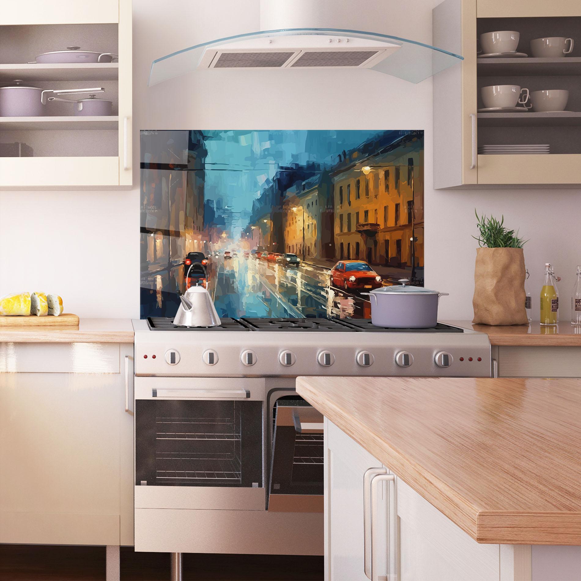 Panou Sticla Bucatarie Red Car City Night mockup 1