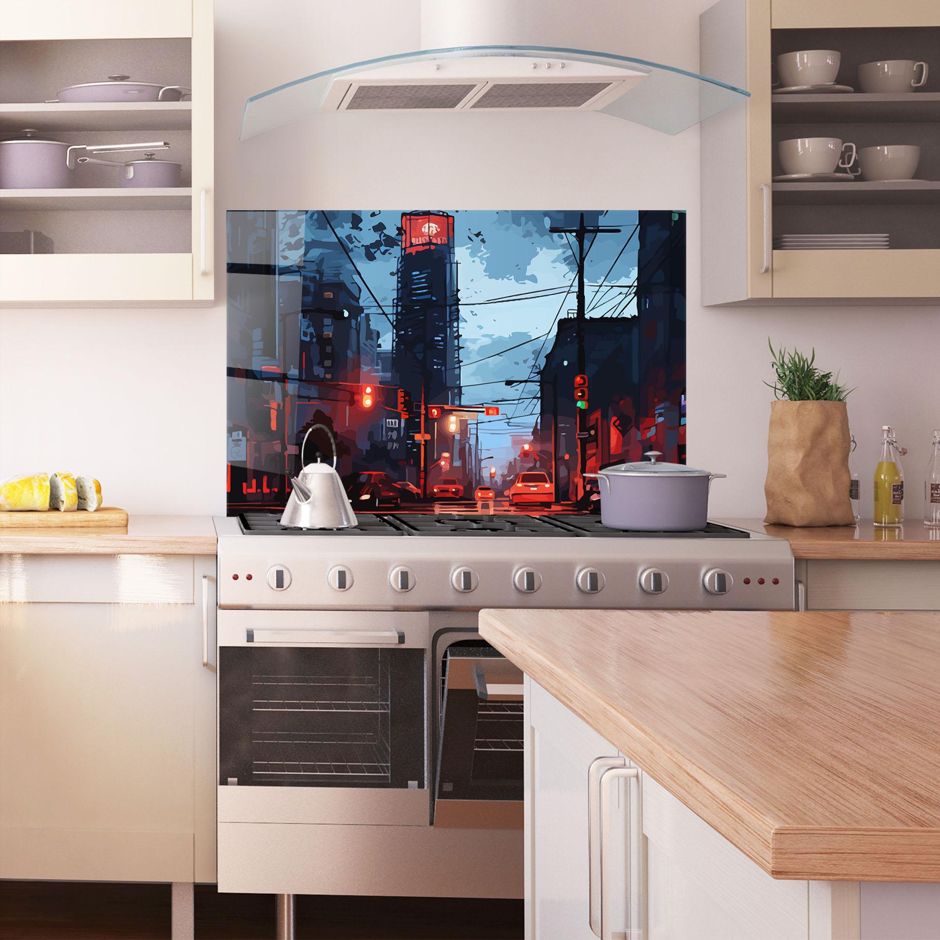 Panou Sticla Bucatarie Red City Light mockup 1