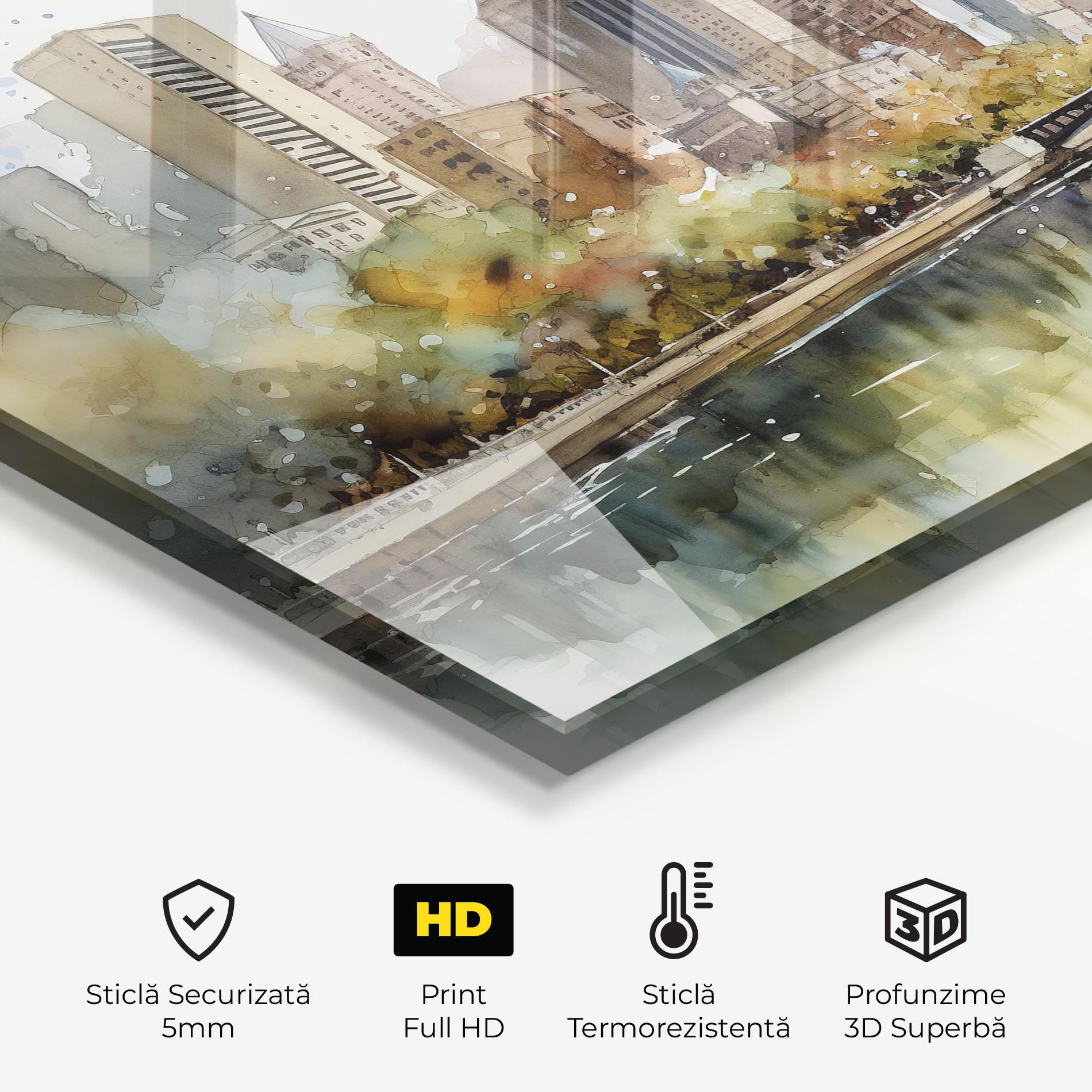 Panou Sticla Bucatarie City Skyline Painting mockup 2