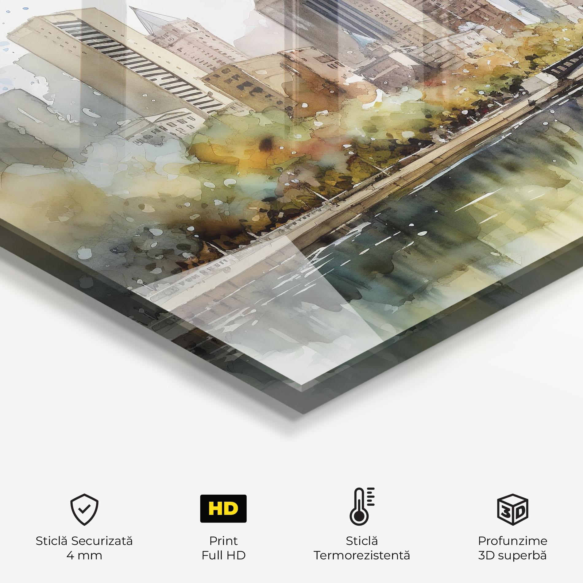 Panou Sticla Bucatarie City Skyline Painting mockup 2