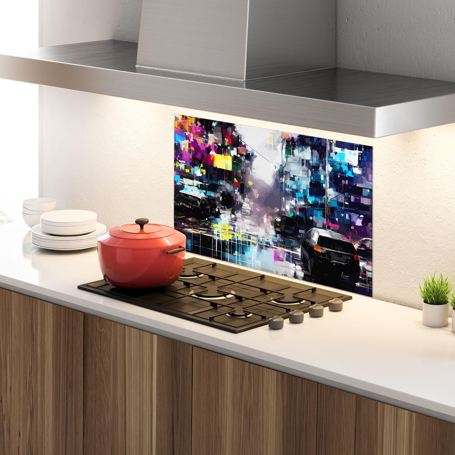 Panou Sticla Bucatarie Grunge City Street mockup 4