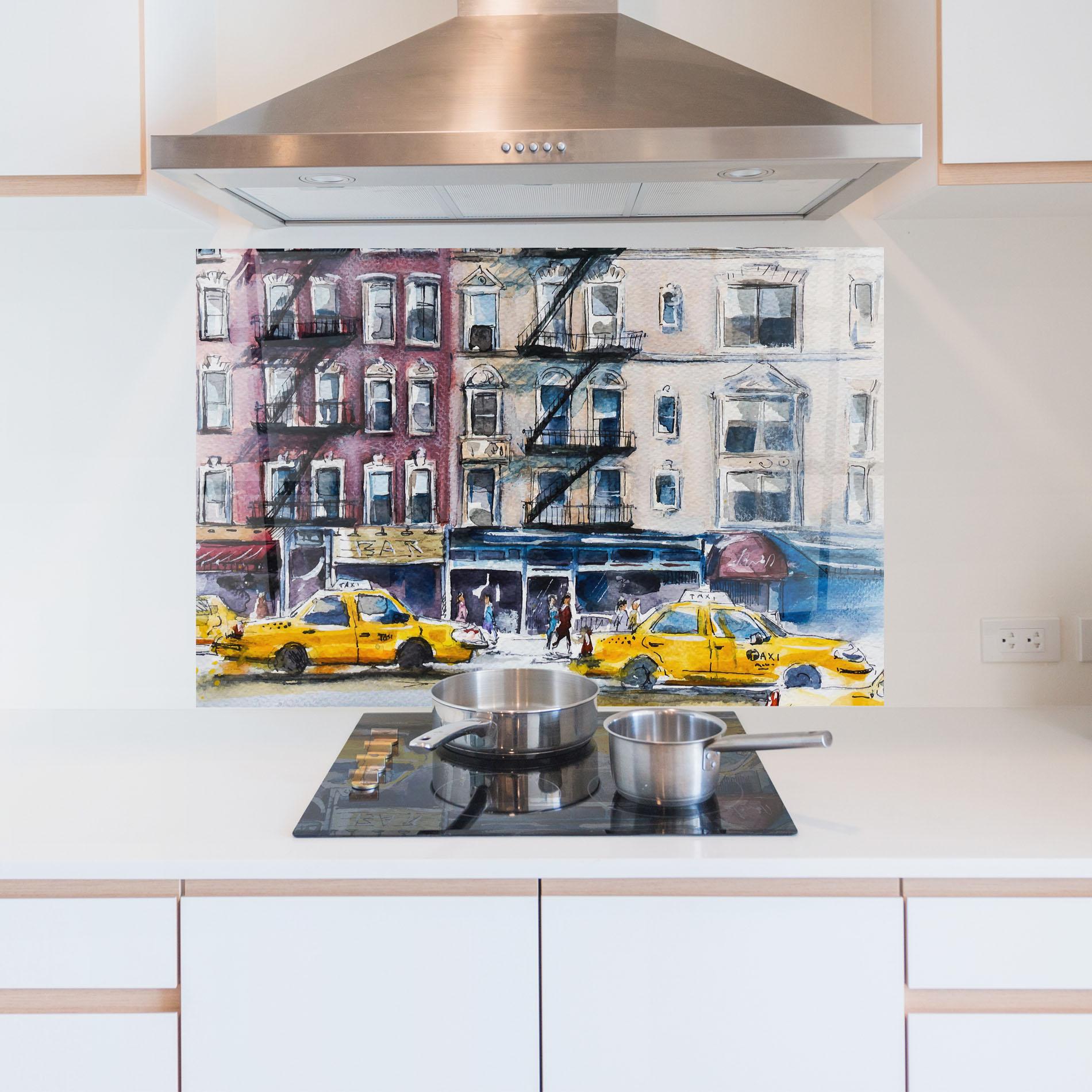 Panou Sticla Bucatarie Newyork Taxi mockup 5