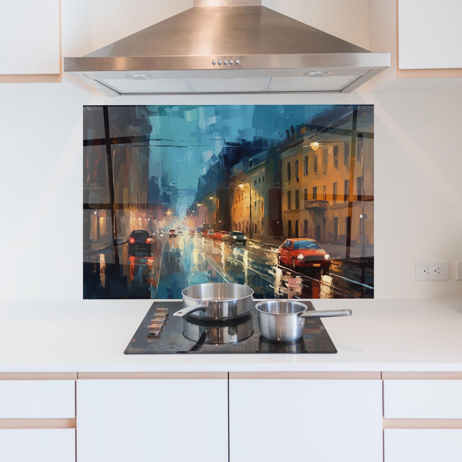 Panou Sticla Bucatarie Red Car City Night mockup 5