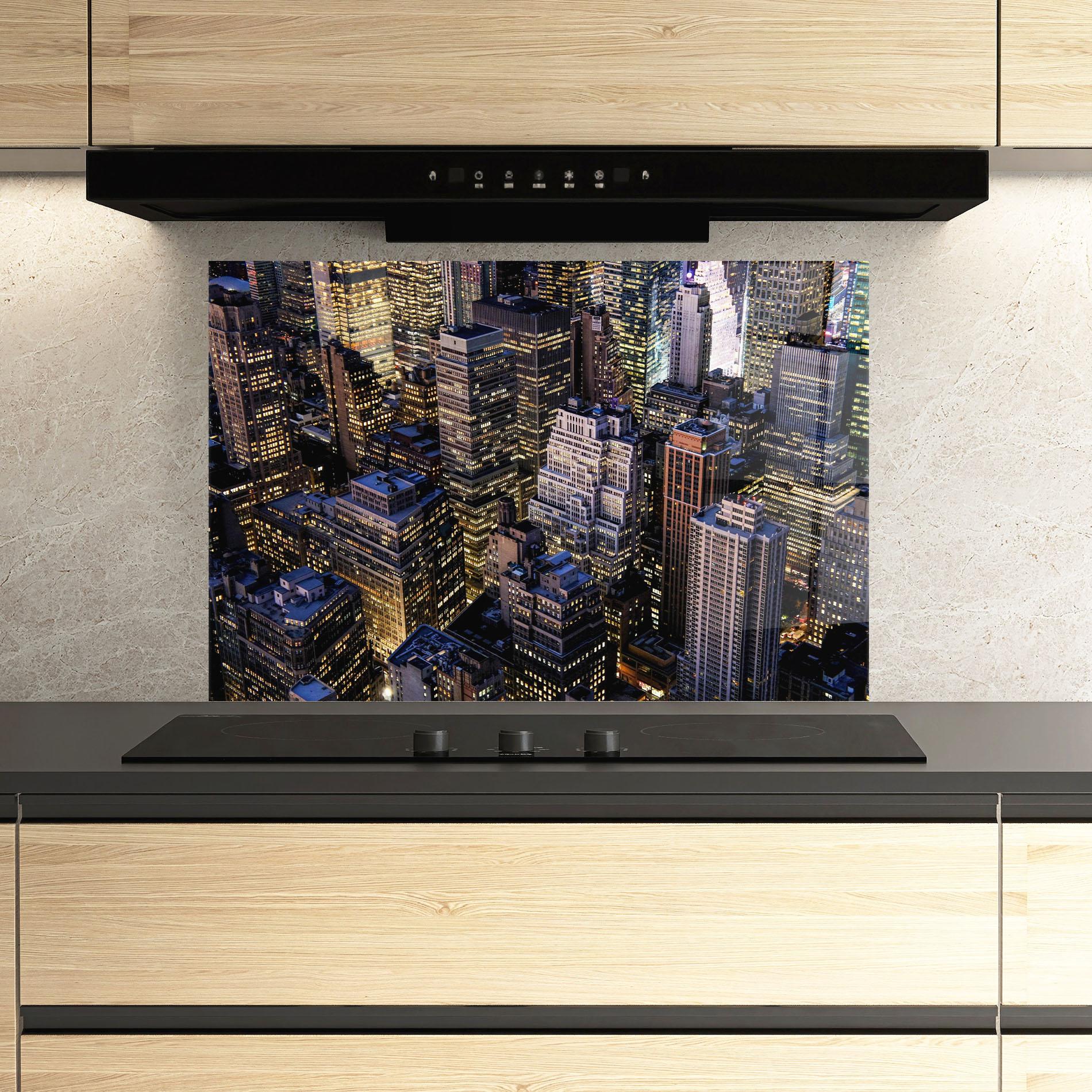 Panou Sticla Bucatarie Blue Gold Skylines mockup 3