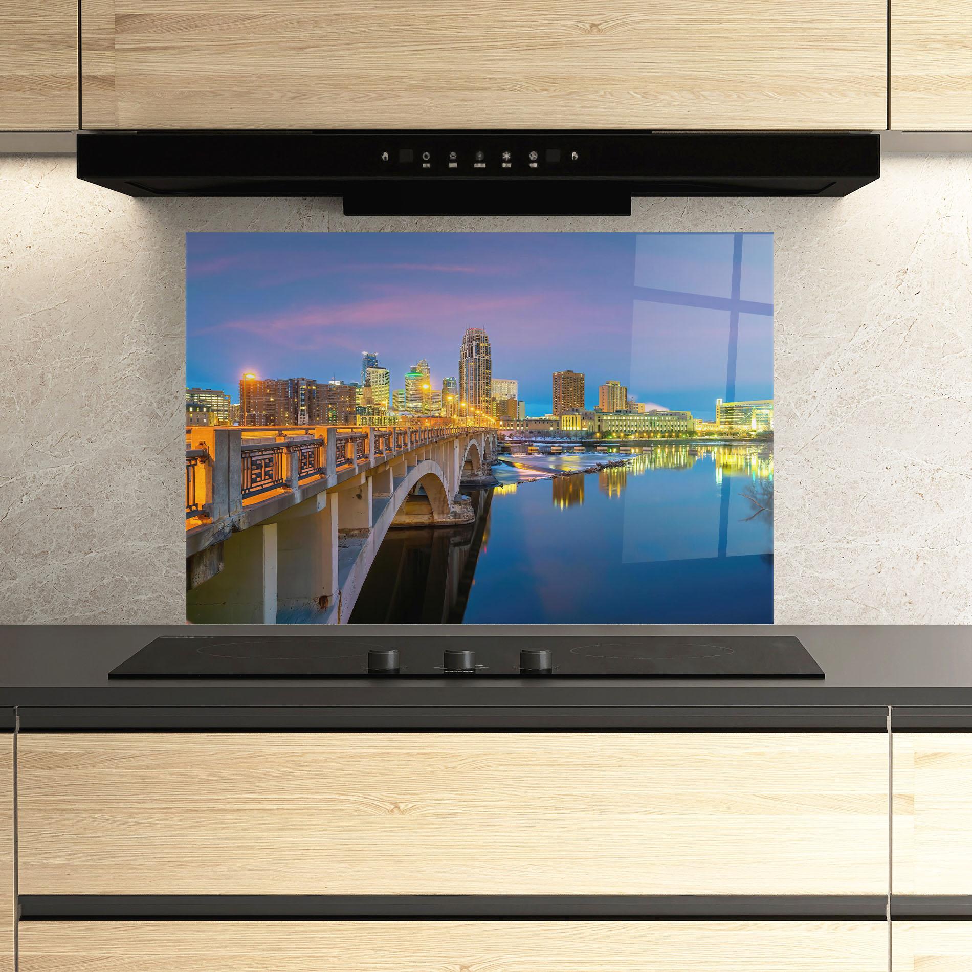 Panou Sticla Bucatarie Downtown City Skyline mockup 3