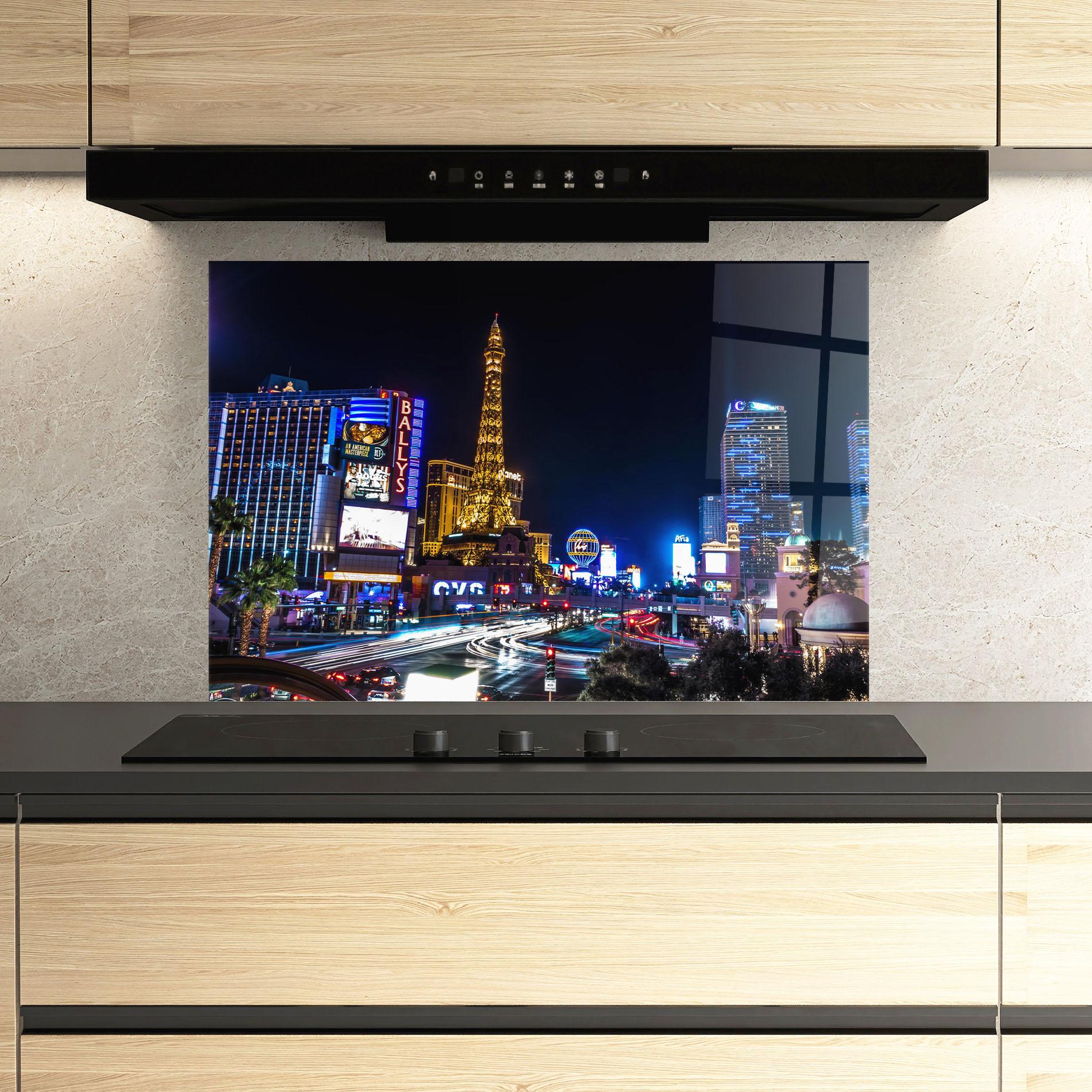 Panou Sticla Bucatarie Las Vegas Night mockup 3